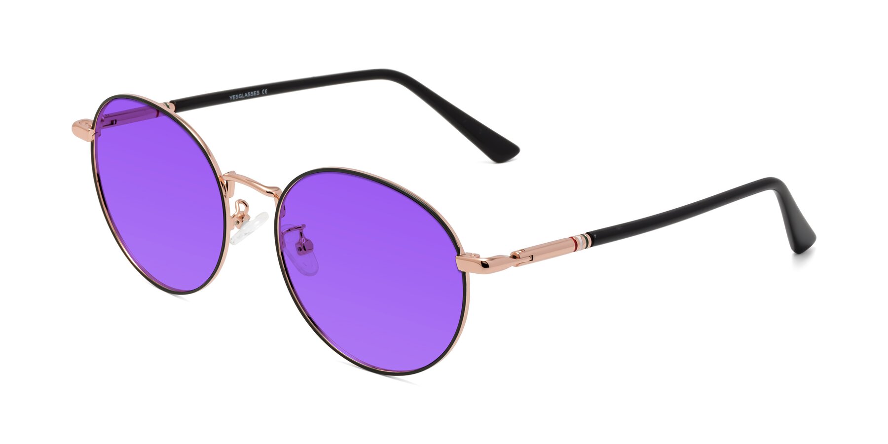 Angle of Talla in Charcoal Green-Rose Gold with Purple Tinted Lenses