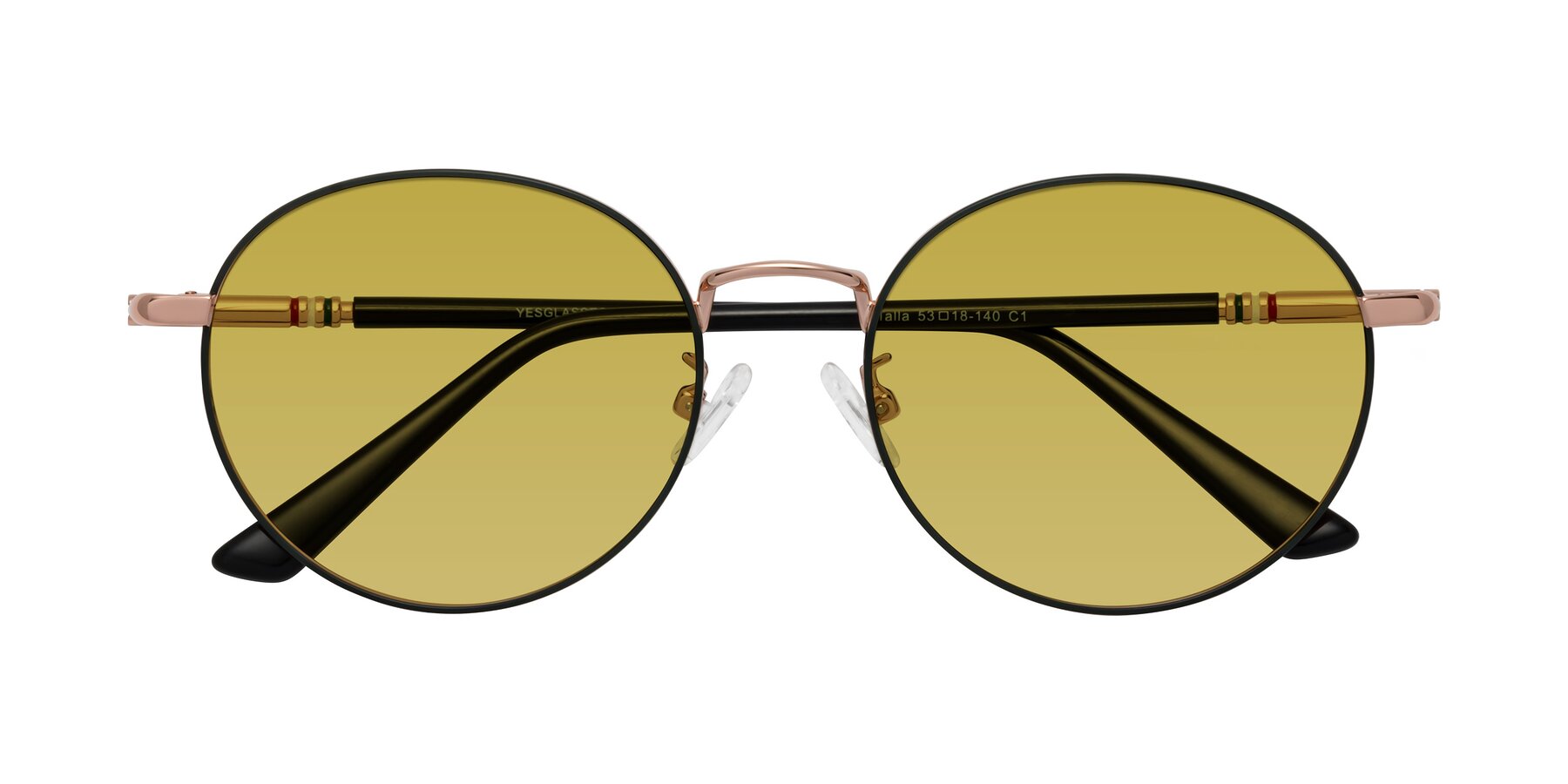 Folded Front of Talla in Charcoal Green-Rose Gold with Champagne Tinted Lenses