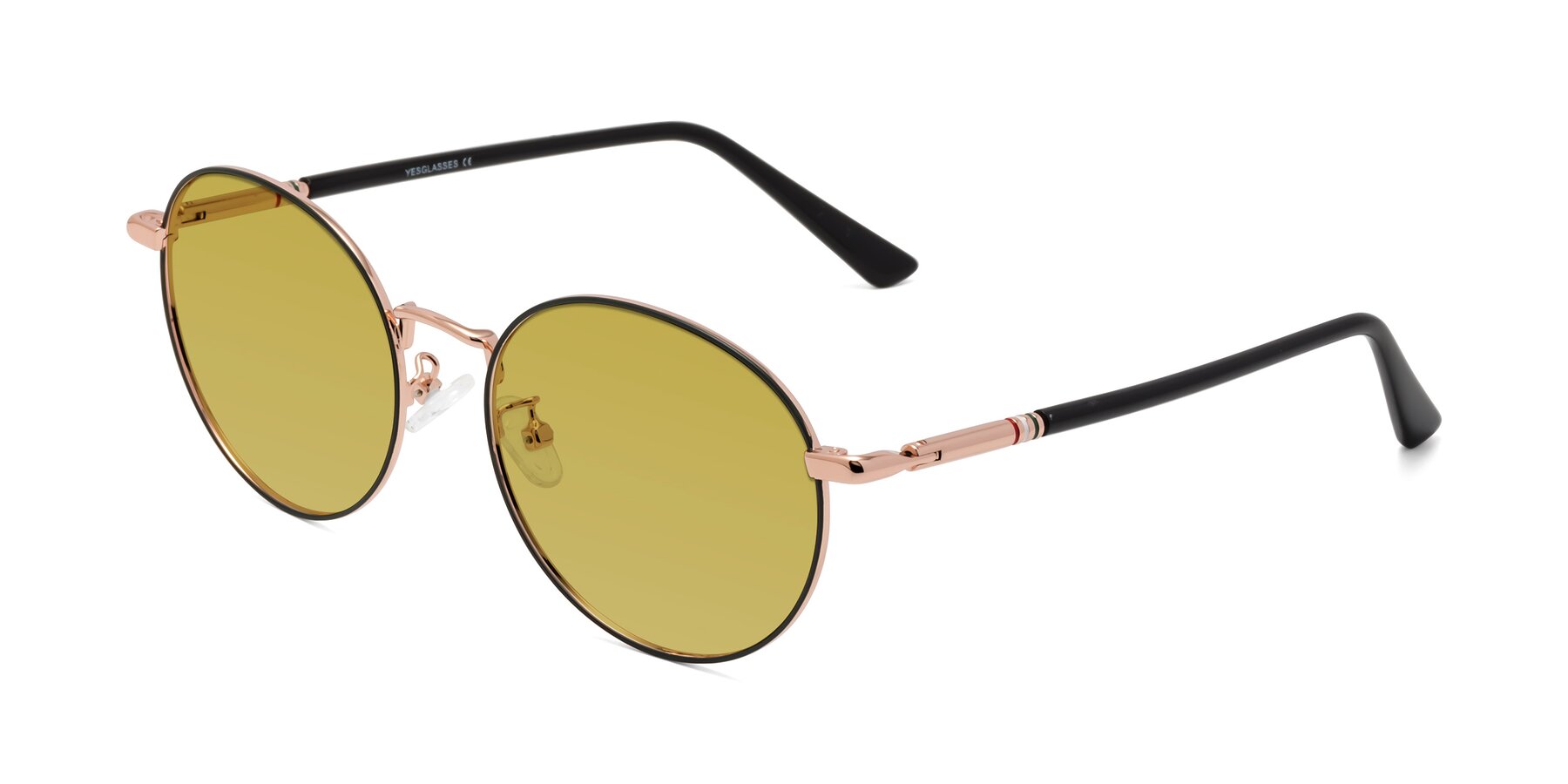 Angle of Talla in Charcoal Green-Rose Gold with Champagne Tinted Lenses