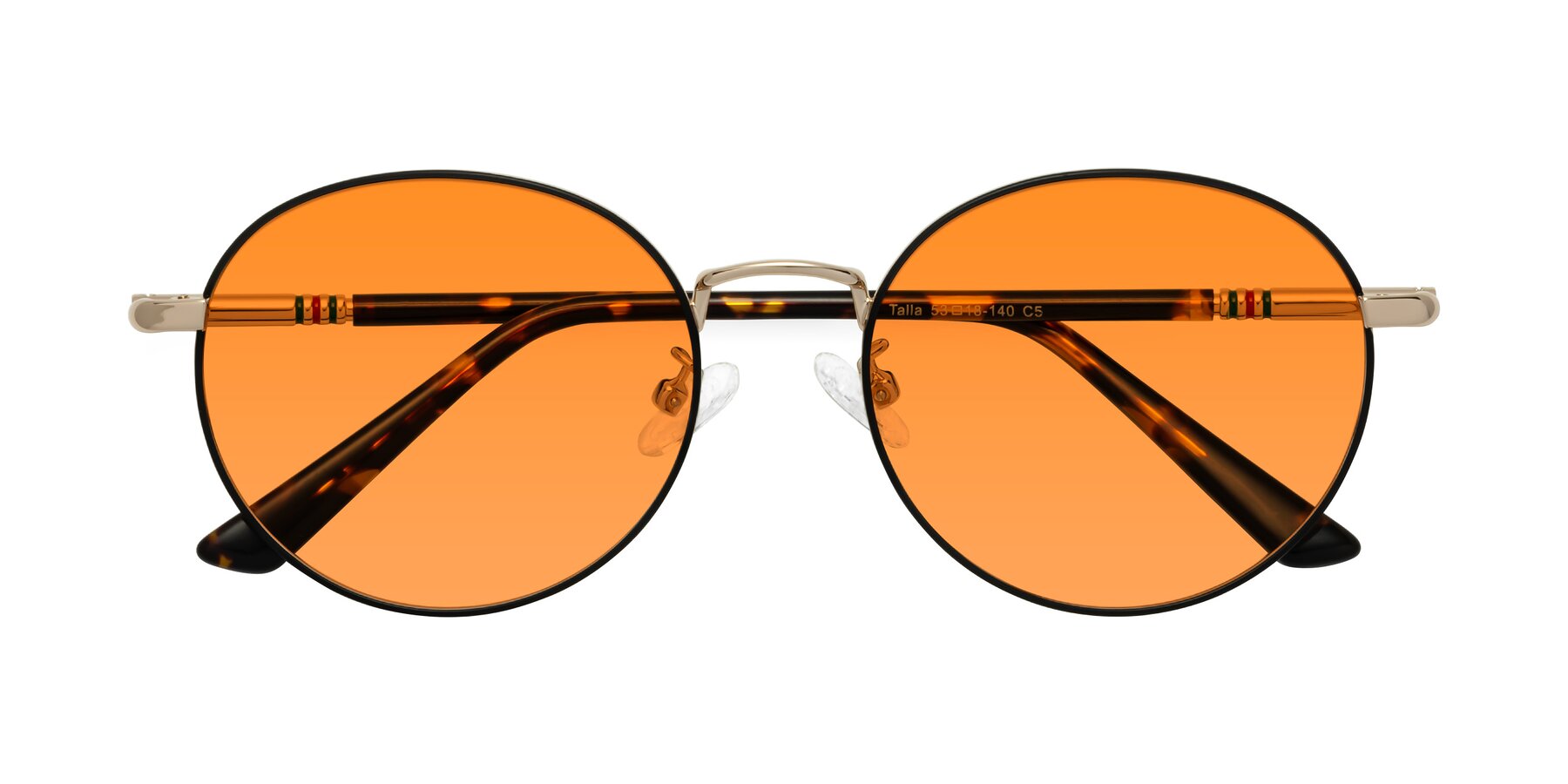 Folded Front of Talla in Charcoal Green-Rose Gold with Orange Tinted Lenses