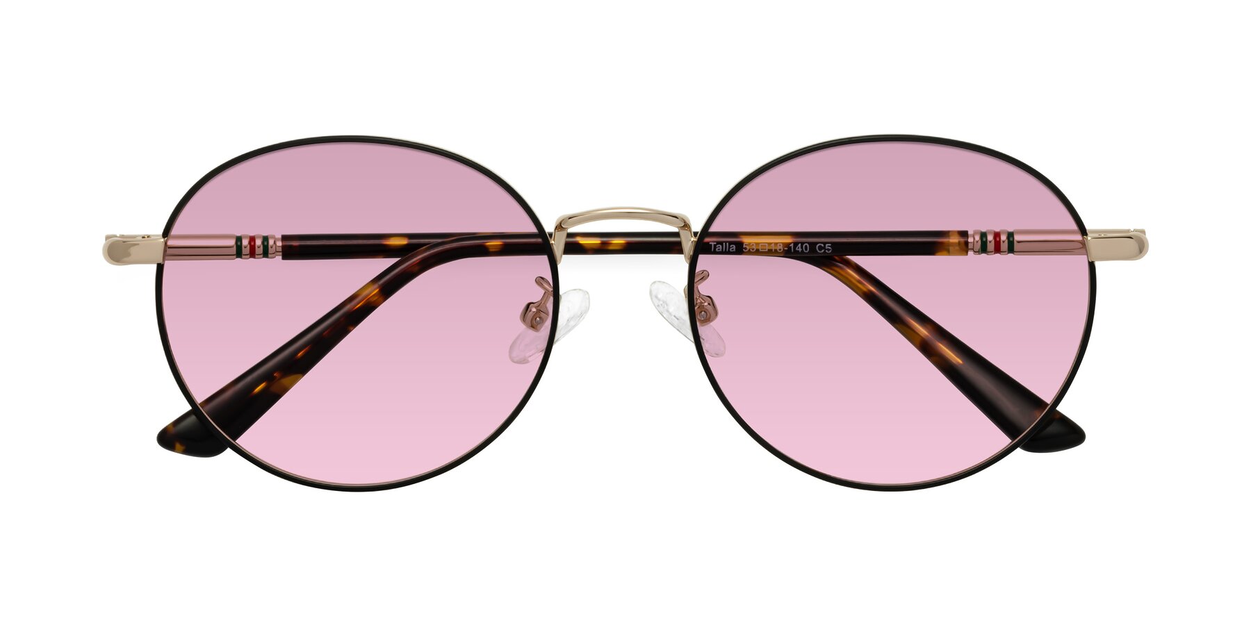 Folded Front of Talla in Charcoal Green-Rose Gold with Light Wine Tinted Lenses