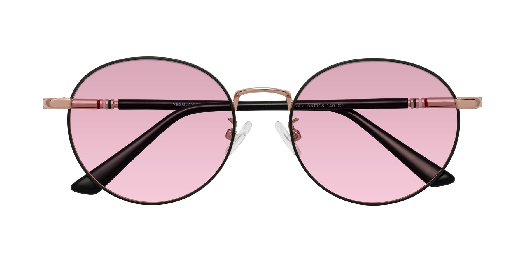 Folded Front of Talla in Charcoal Green-Rose Gold with Light Wine Tinted Lenses