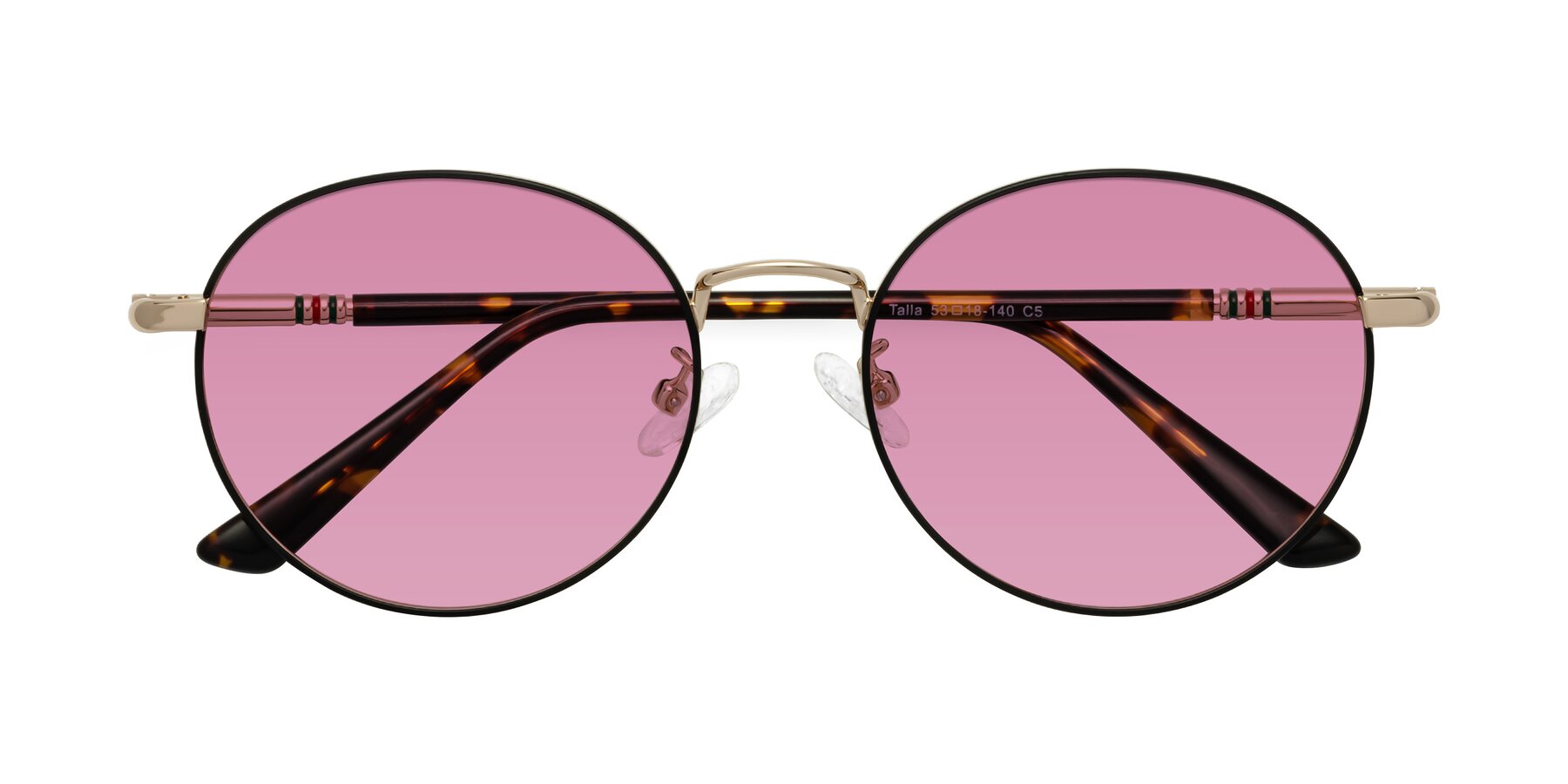 Folded Front of Talla in Charcoal Green-Rose Gold with Medium Wine Tinted Lenses