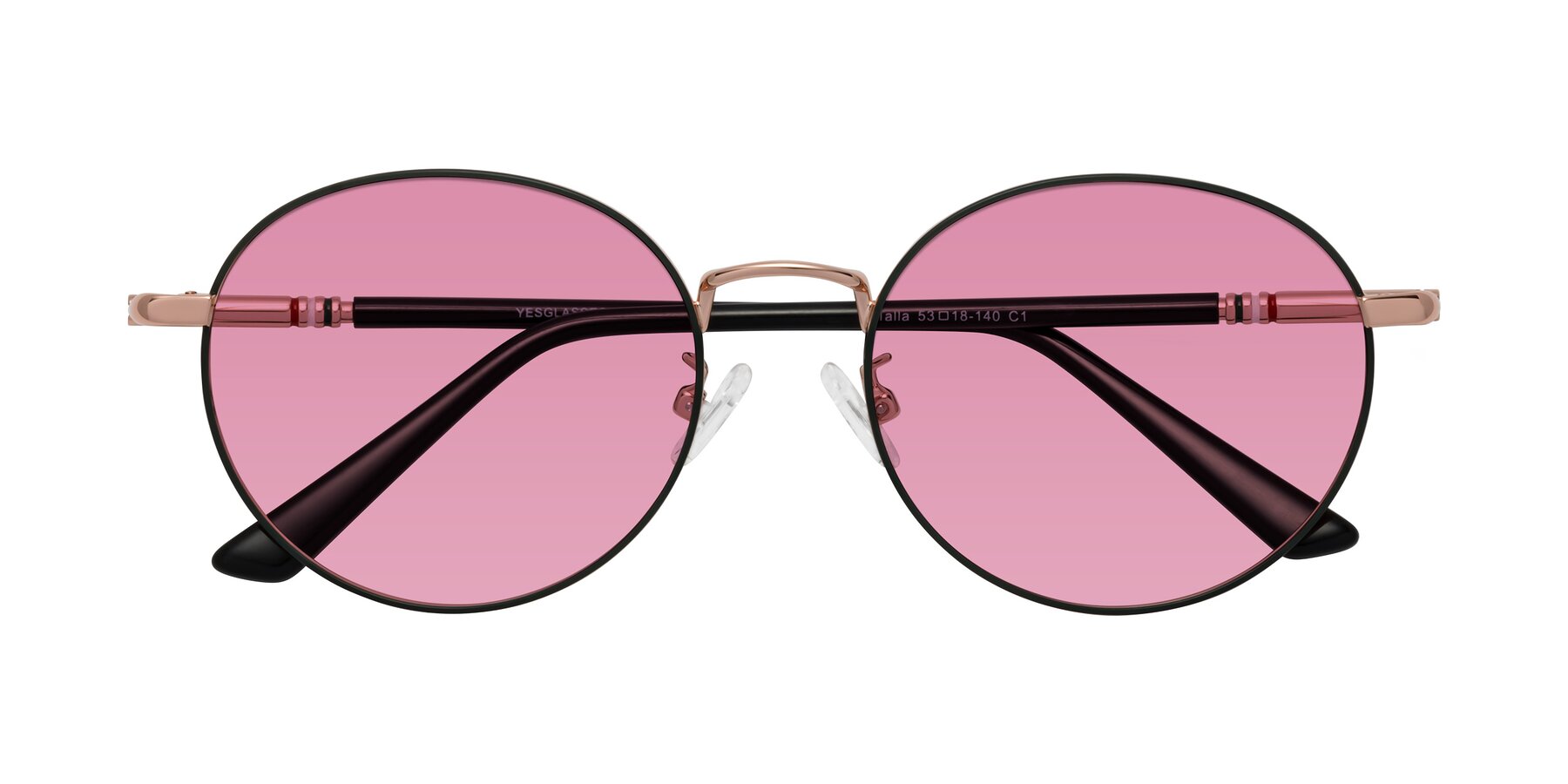 Folded Front of Talla in Charcoal Green-Rose Gold with Medium Wine Tinted Lenses