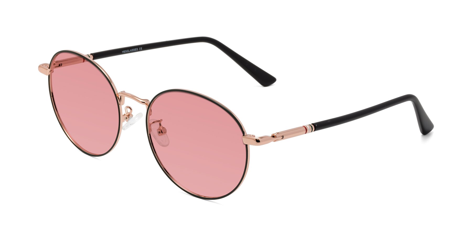 Angle of Talla in Charcoal Green-Rose Gold with Medium Garnet Tinted Lenses