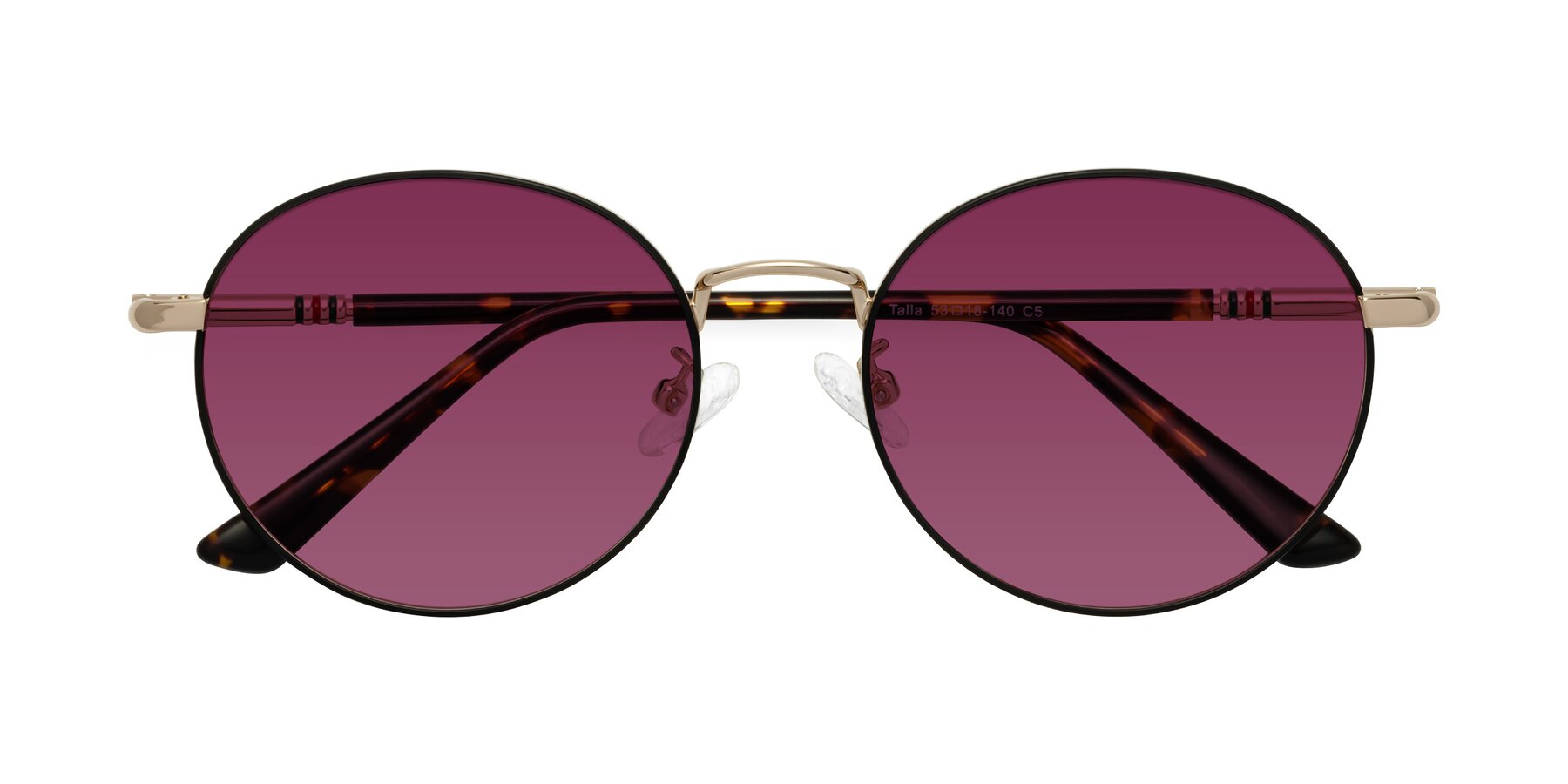 Folded Front of Talla in Charcoal Green-Rose Gold with Wine Tinted Lenses