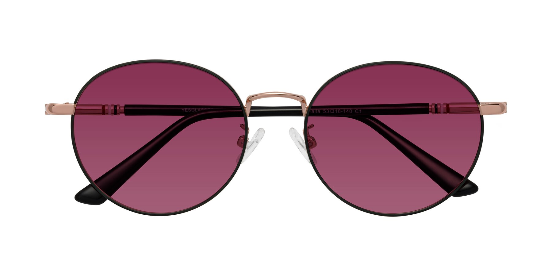 Folded Front of Talla in Charcoal Green-Rose Gold with Wine Tinted Lenses