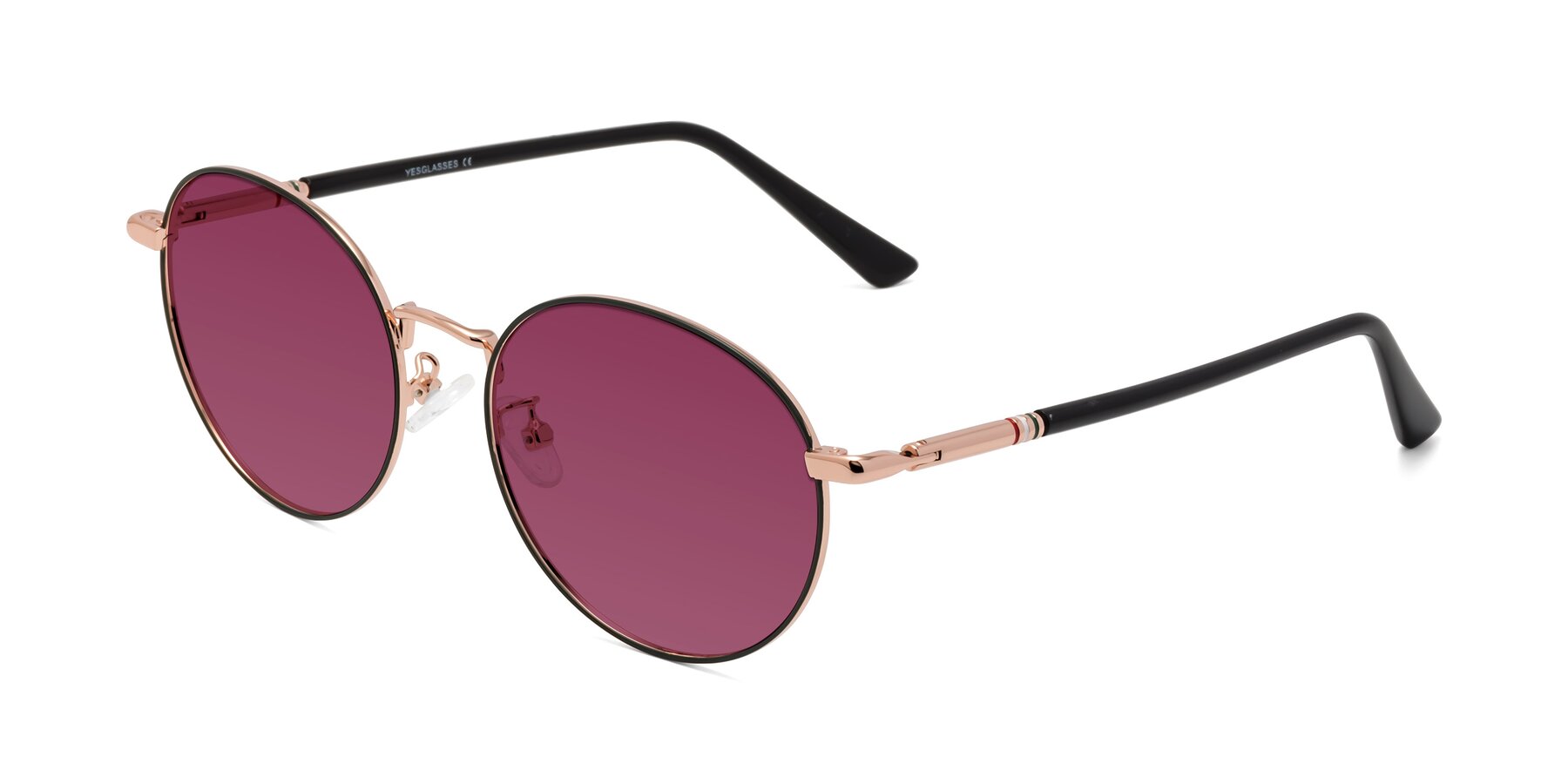 Angle of Talla in Charcoal Green-Rose Gold with Wine Tinted Lenses