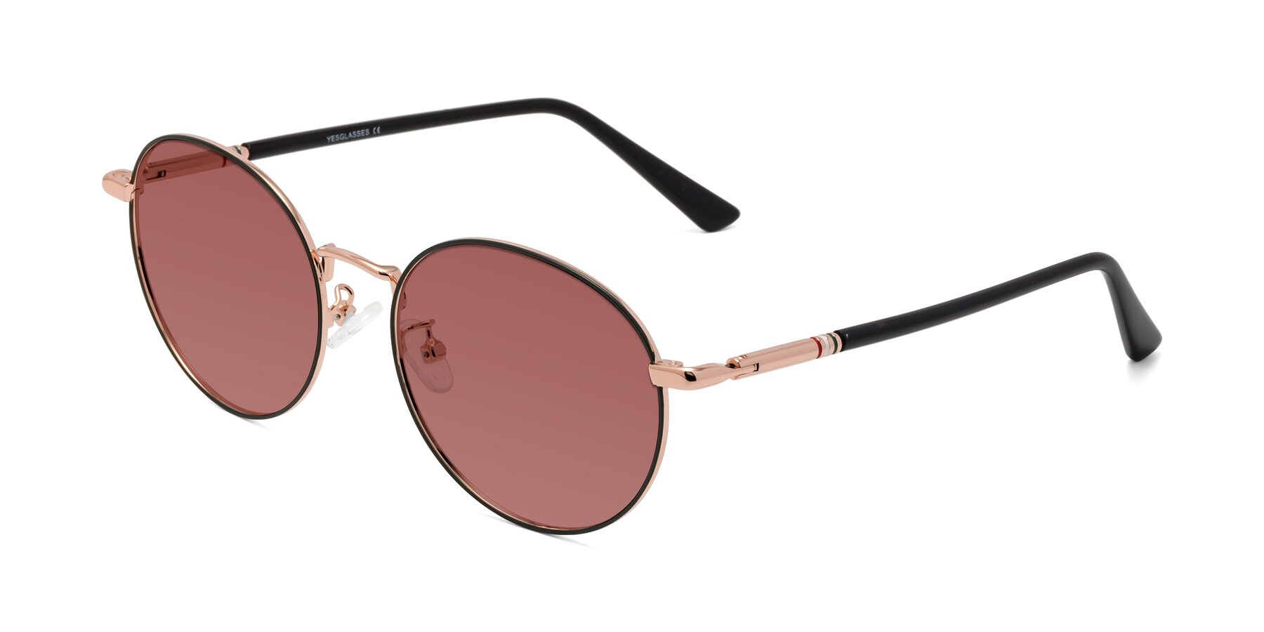 Angle of Talla in Charcoal Green-Rose Gold with Garnet Tinted Lenses