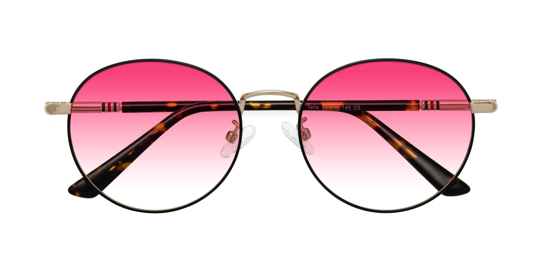 Folded Front of Talla in Charcoal Green-Rose Gold with Pink Gradient Lenses