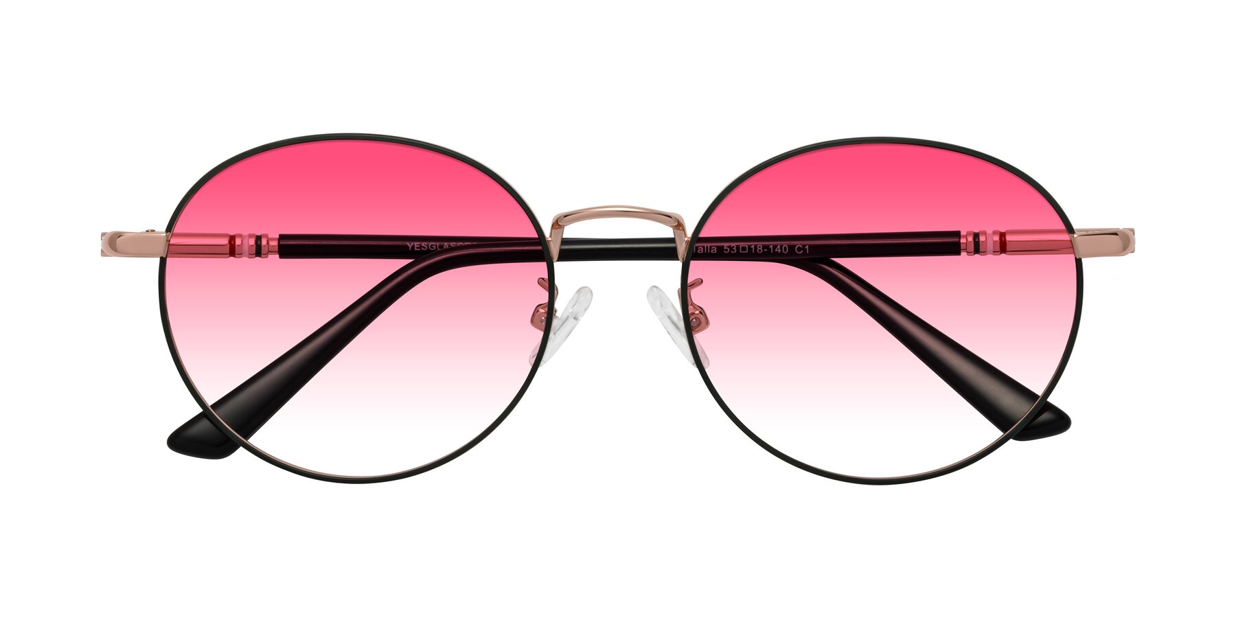 Folded Front of Talla in Charcoal Green-Rose Gold with Pink Gradient Lenses