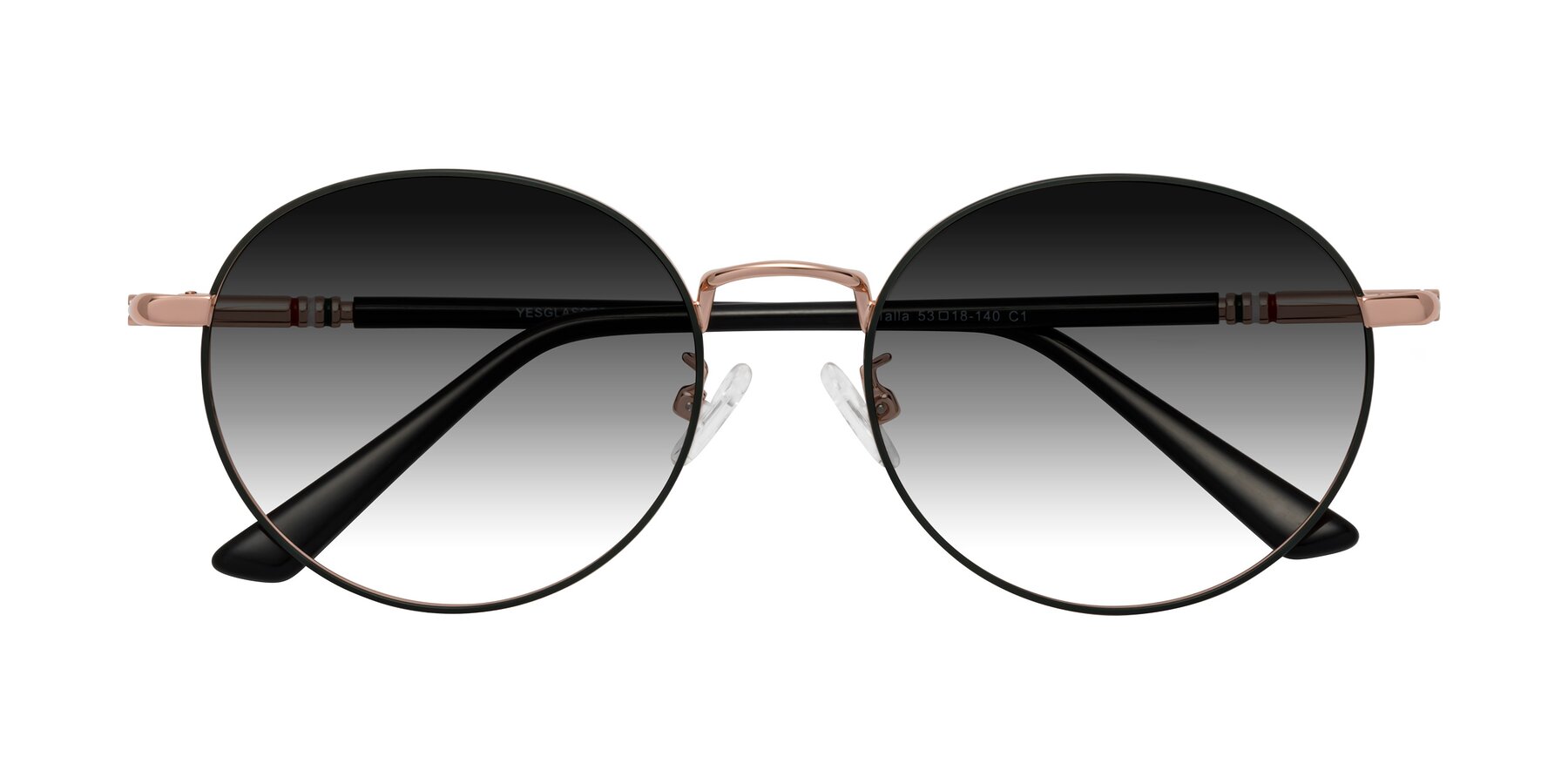 Folded Front of Talla in Charcoal Green-Rose Gold with Gray Gradient Lenses