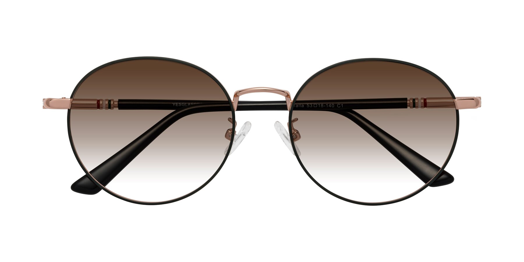 Folded Front of Talla in Charcoal Green-Rose Gold with Brown Gradient Lenses