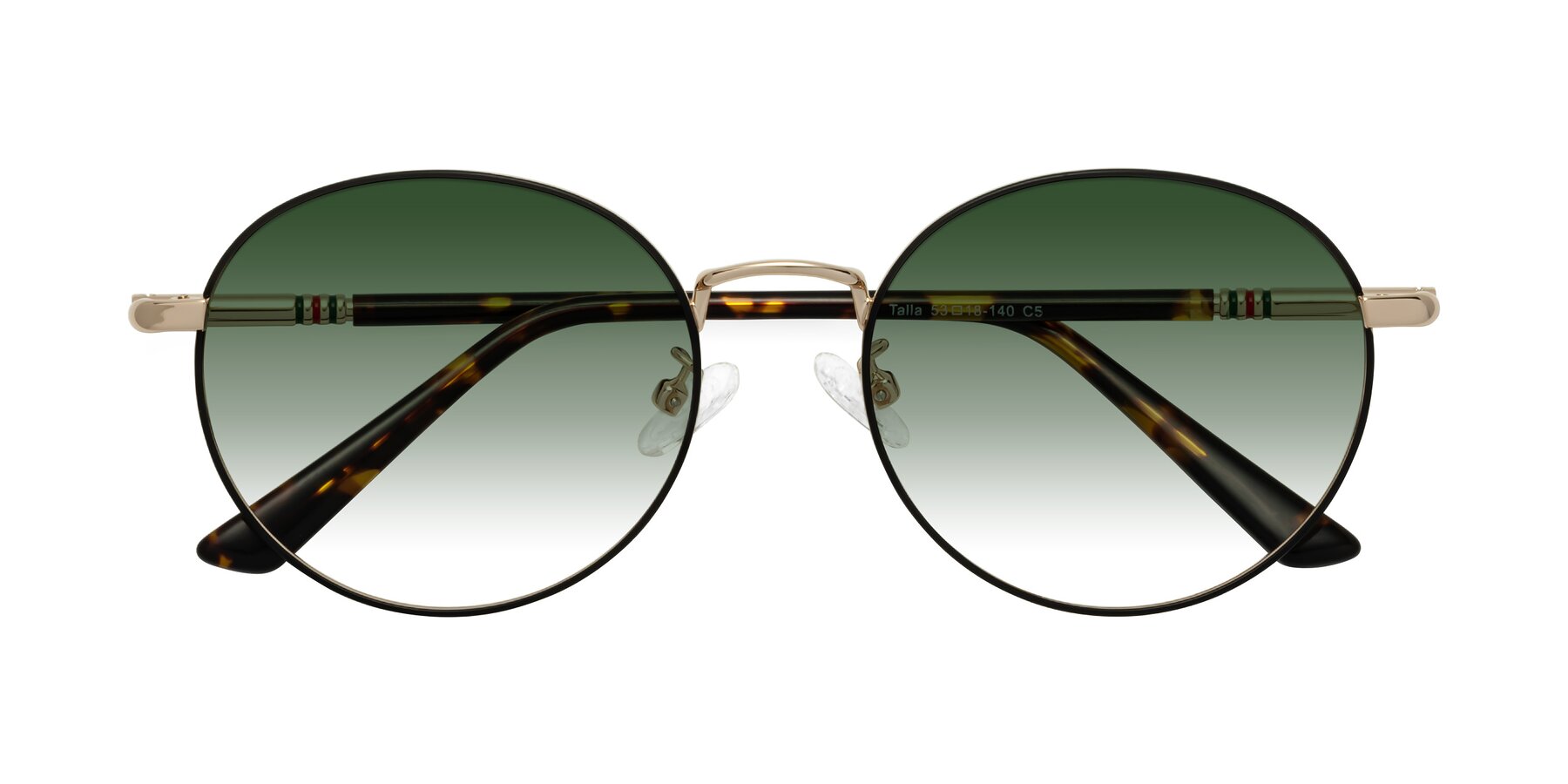 Folded Front of Talla in Charcoal Green-Rose Gold with Green Gradient Lenses