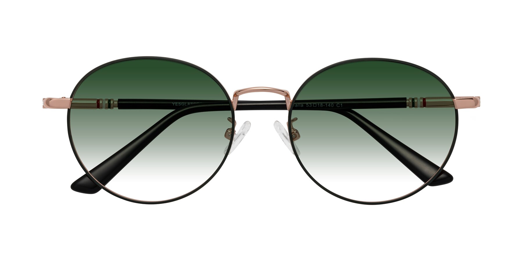 Folded Front of Talla in Charcoal Green-Rose Gold with Green Gradient Lenses