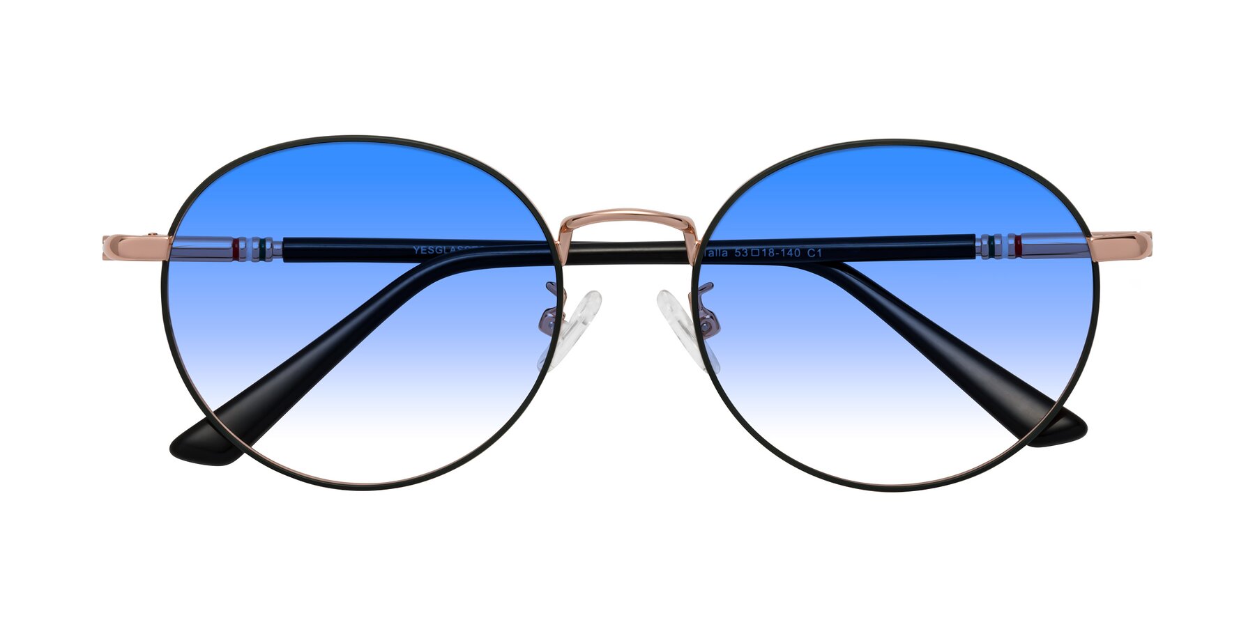 Folded Front of Talla in Charcoal Green-Rose Gold with Blue Gradient Lenses