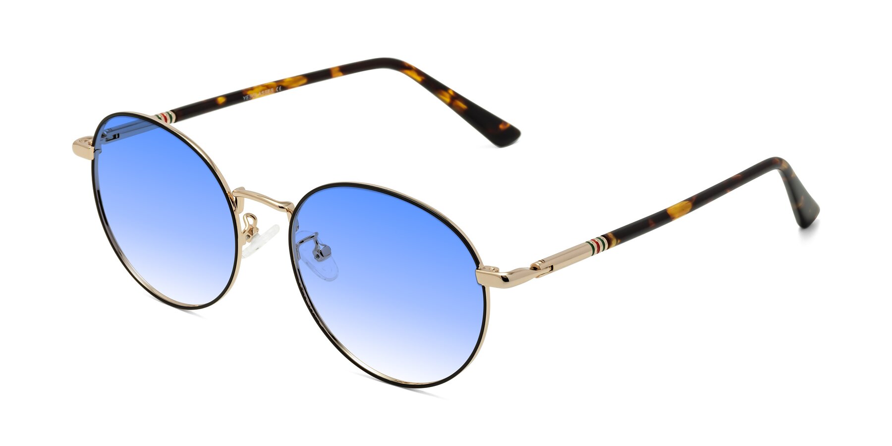 Angle of Talla in Charcoal Green-Rose Gold with Blue Gradient Lenses