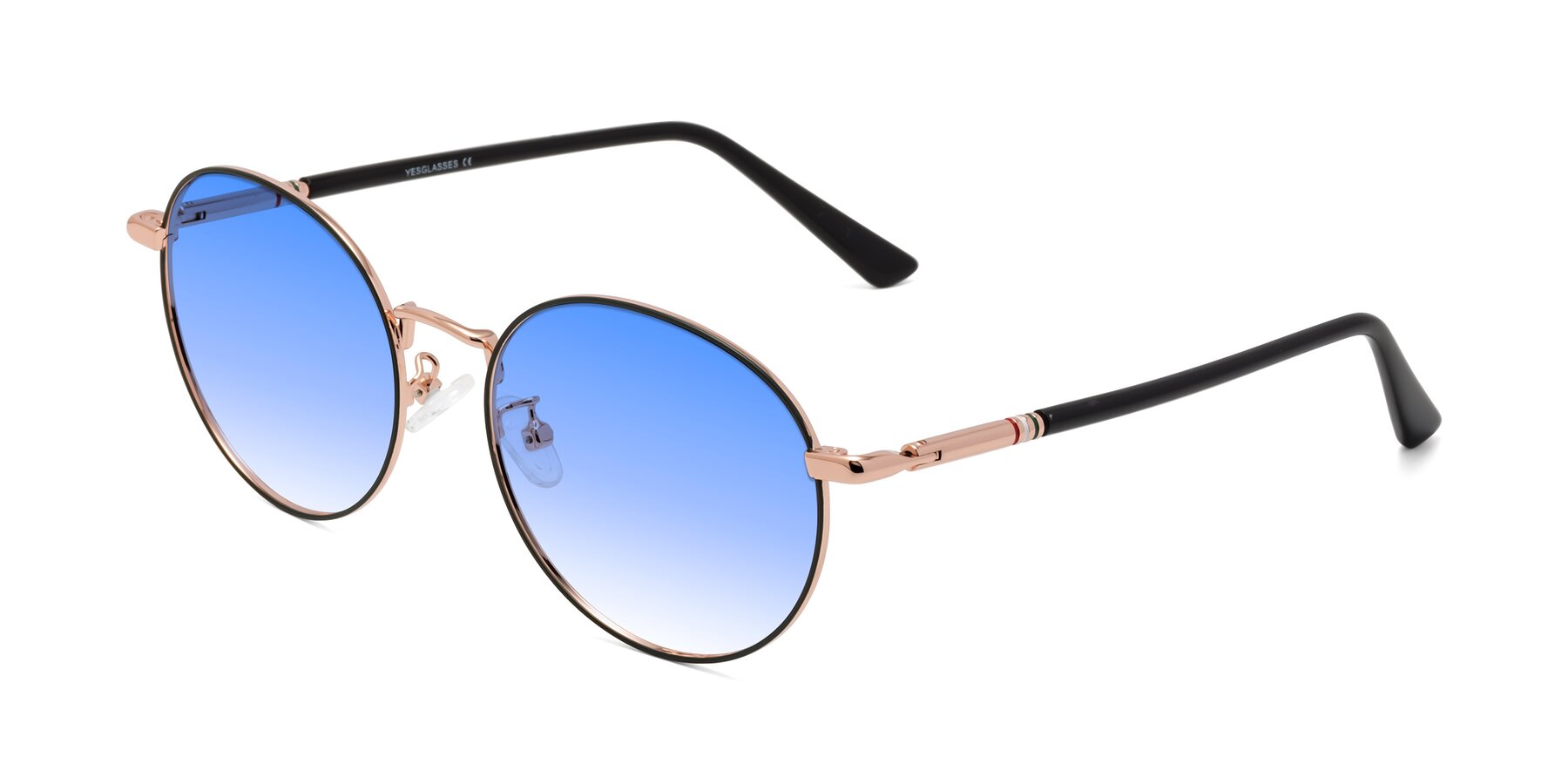 Angle of Talla in Charcoal Green-Rose Gold with Blue Gradient Lenses