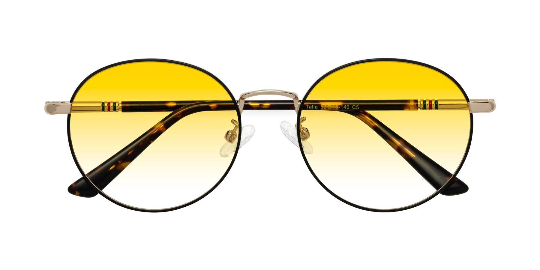 Folded Front of Talla in Charcoal Green-Rose Gold with Yellow Gradient Lenses