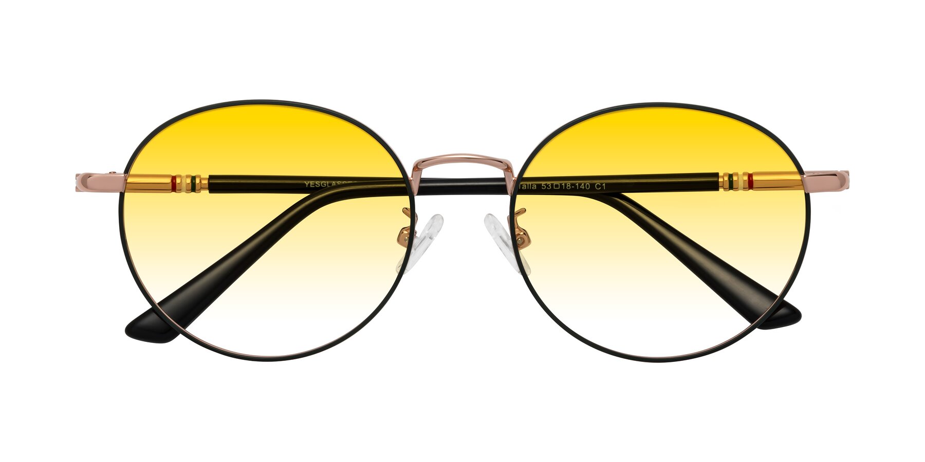 Folded Front of Talla in Charcoal Green-Rose Gold with Yellow Gradient Lenses