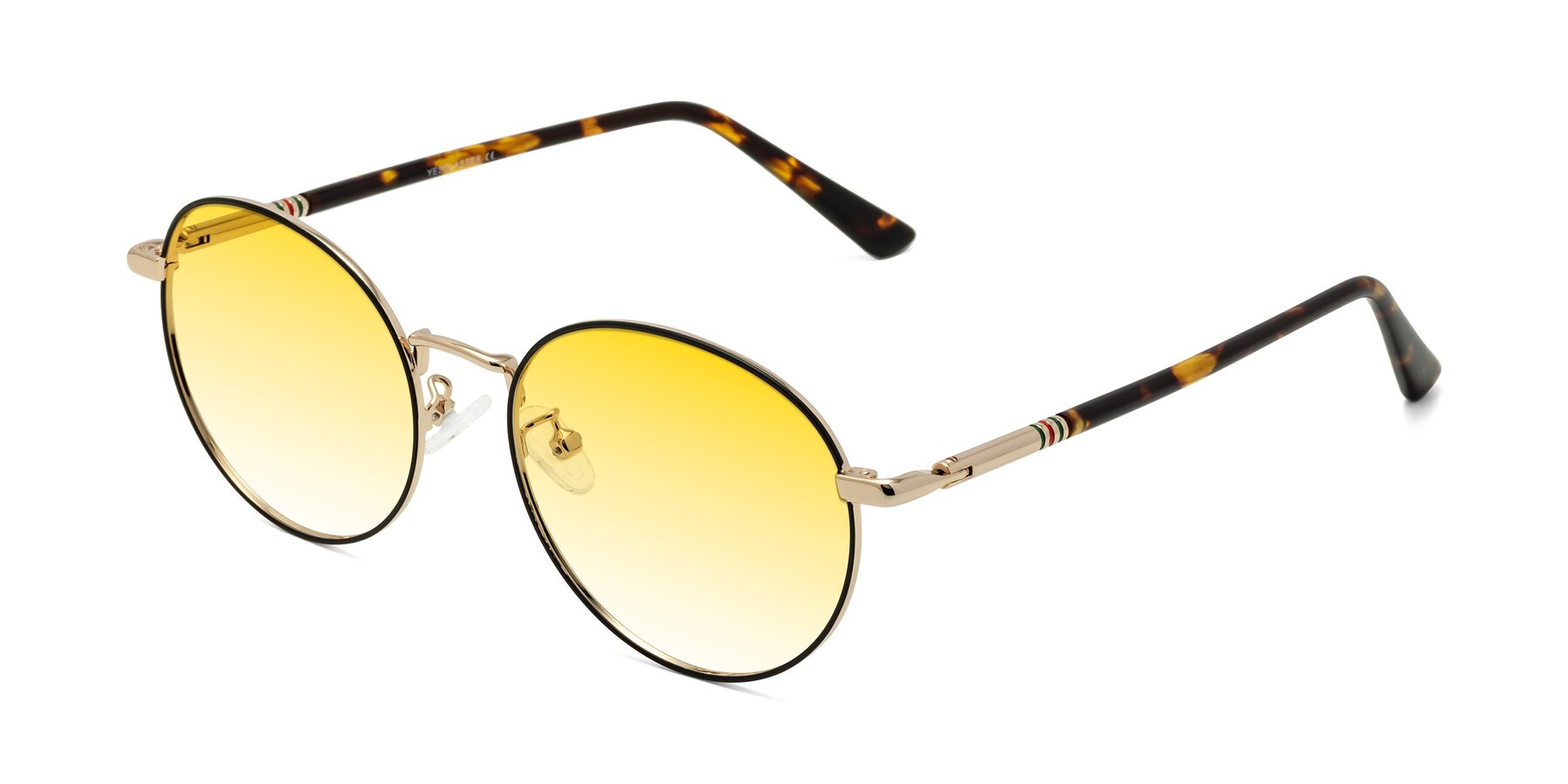 Angle of Talla in Charcoal Green-Rose Gold with Yellow Gradient Lenses