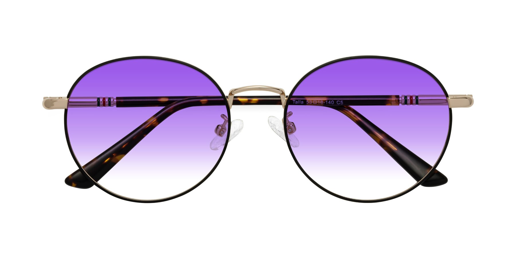 Folded Front of Talla in Charcoal Green-Rose Gold with Purple Gradient Lenses