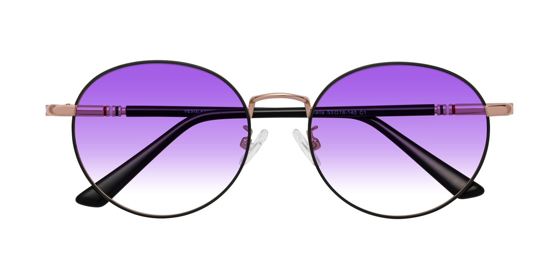 Folded Front of Talla in Charcoal Green-Rose Gold with Purple Gradient Lenses