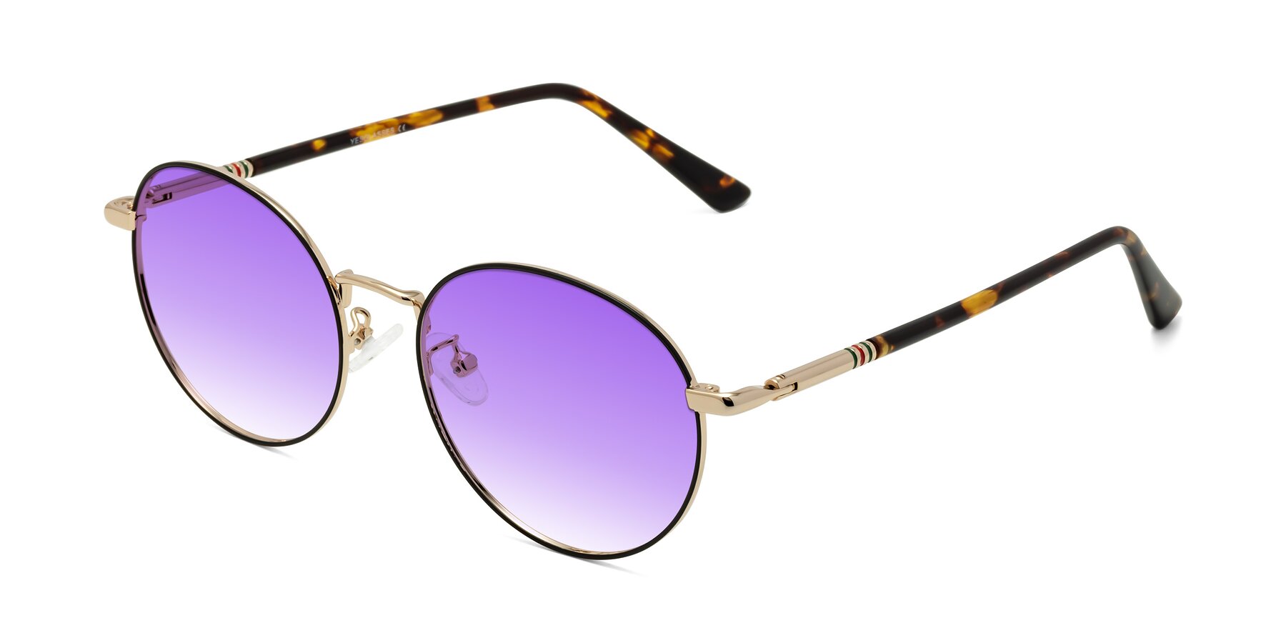 Angle of Talla in Charcoal Green-Rose Gold with Purple Gradient Lenses