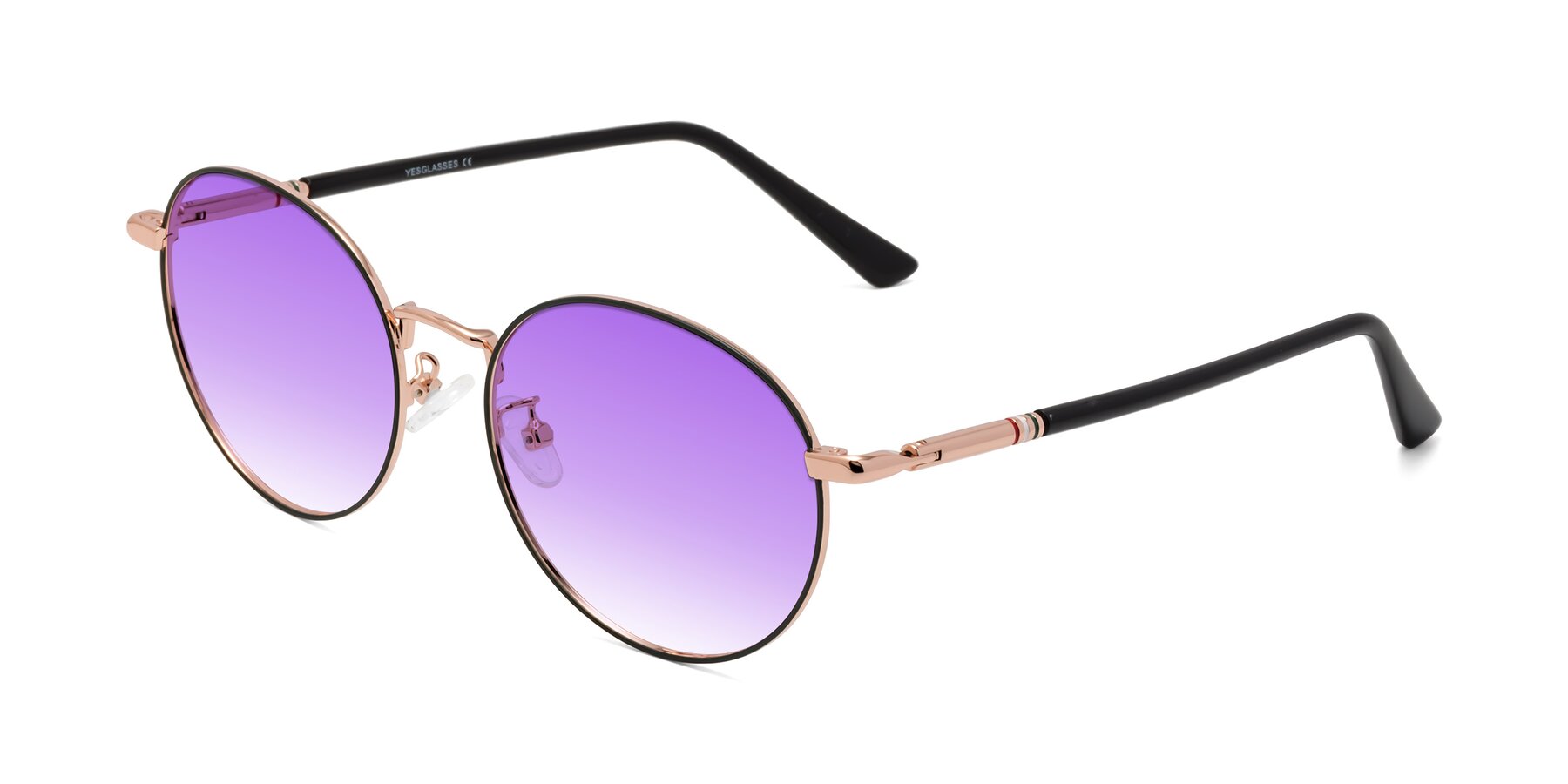 Angle of Talla in Charcoal Green-Rose Gold with Purple Gradient Lenses