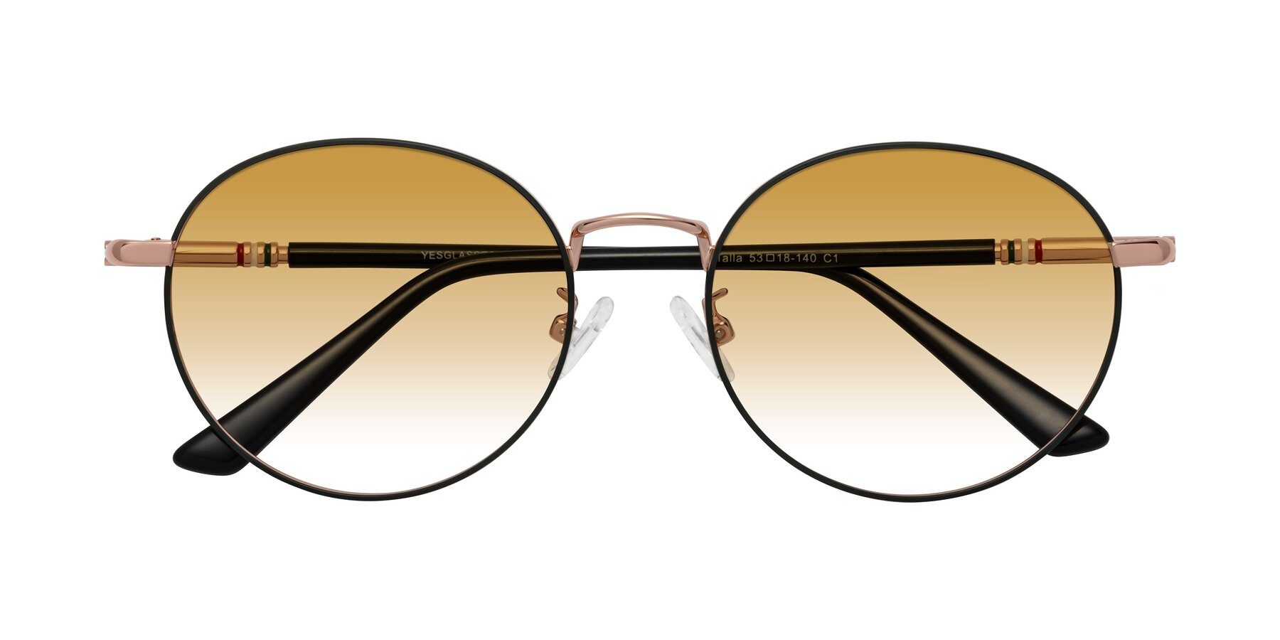 Folded Front of Talla in Charcoal Green-Rose Gold with Champagne Gradient Lenses