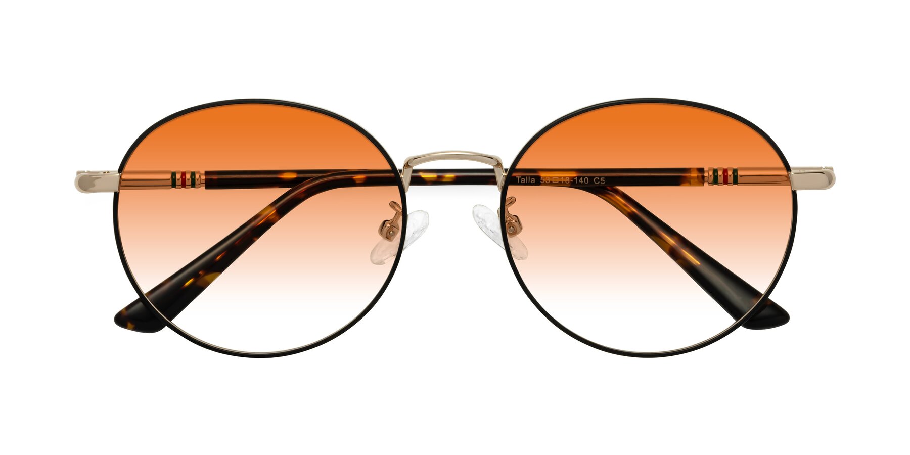 Folded Front of Talla in Charcoal Green-Rose Gold with Orange Gradient Lenses