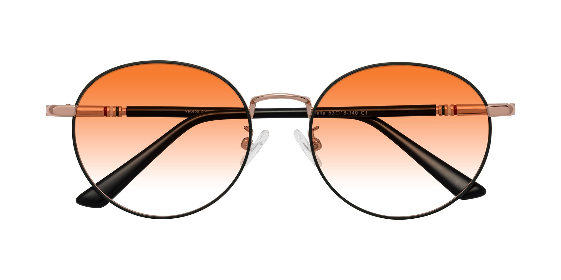 Folded Front of Talla in Charcoal Green-Rose Gold with Orange Gradient Lenses