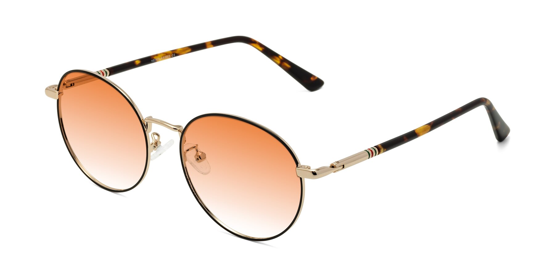 Angle of Talla in Charcoal Green-Rose Gold with Orange Gradient Lenses