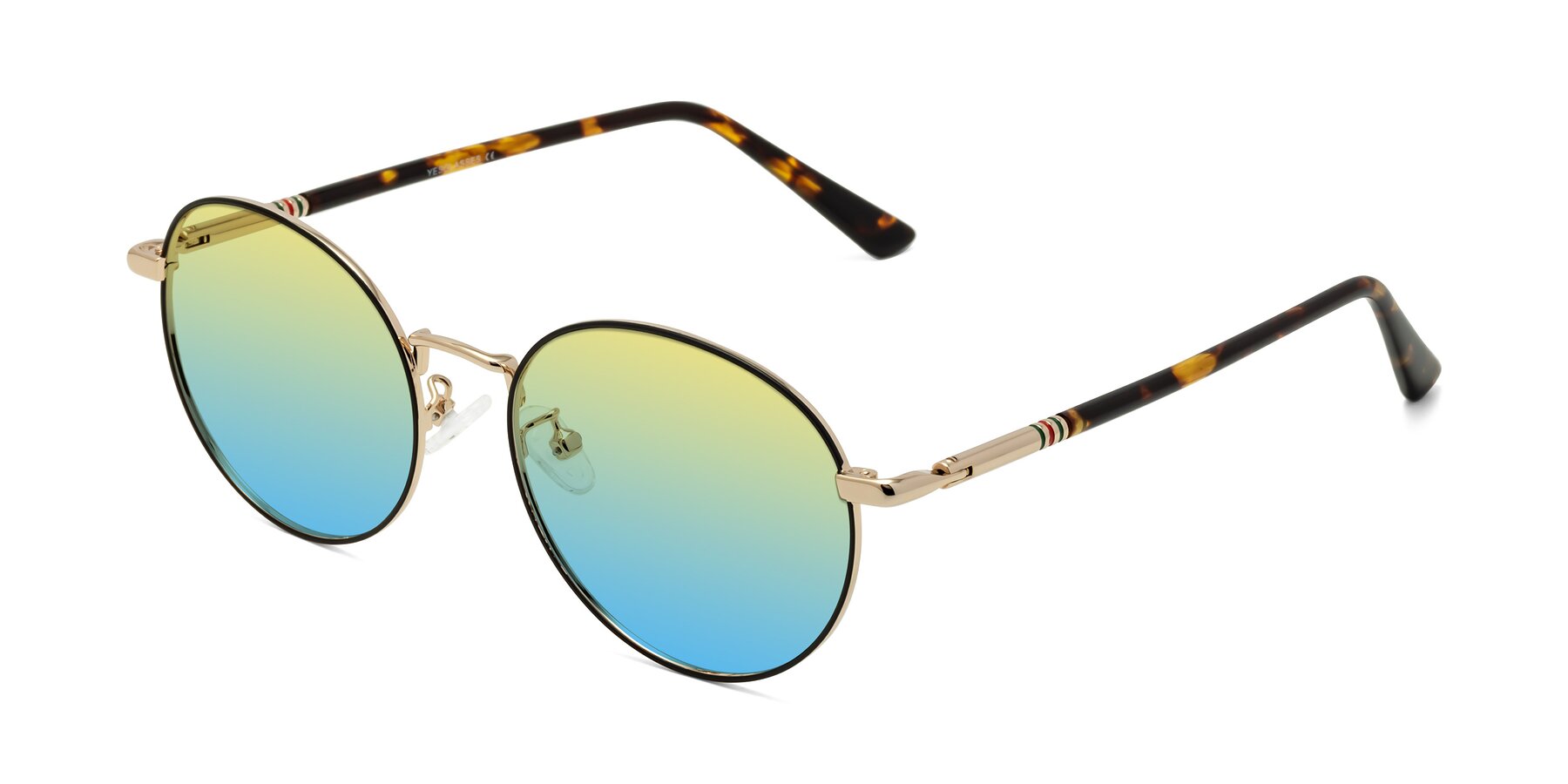 Angle of Talla in Charcoal Green-Rose Gold with Yellow / Blue Gradient Lenses