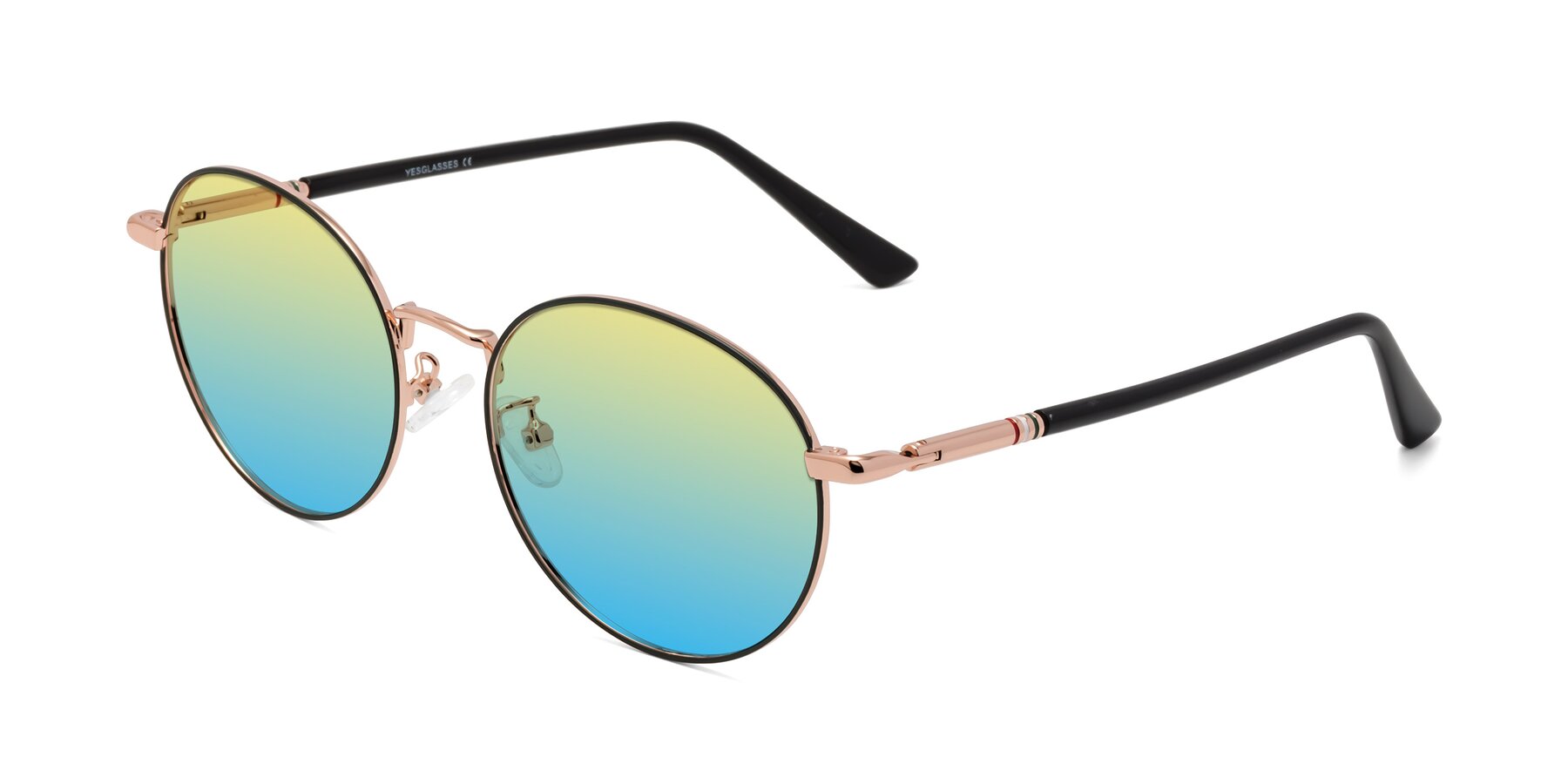 Angle of Talla in Charcoal Green-Rose Gold with Yellow / Blue Gradient Lenses