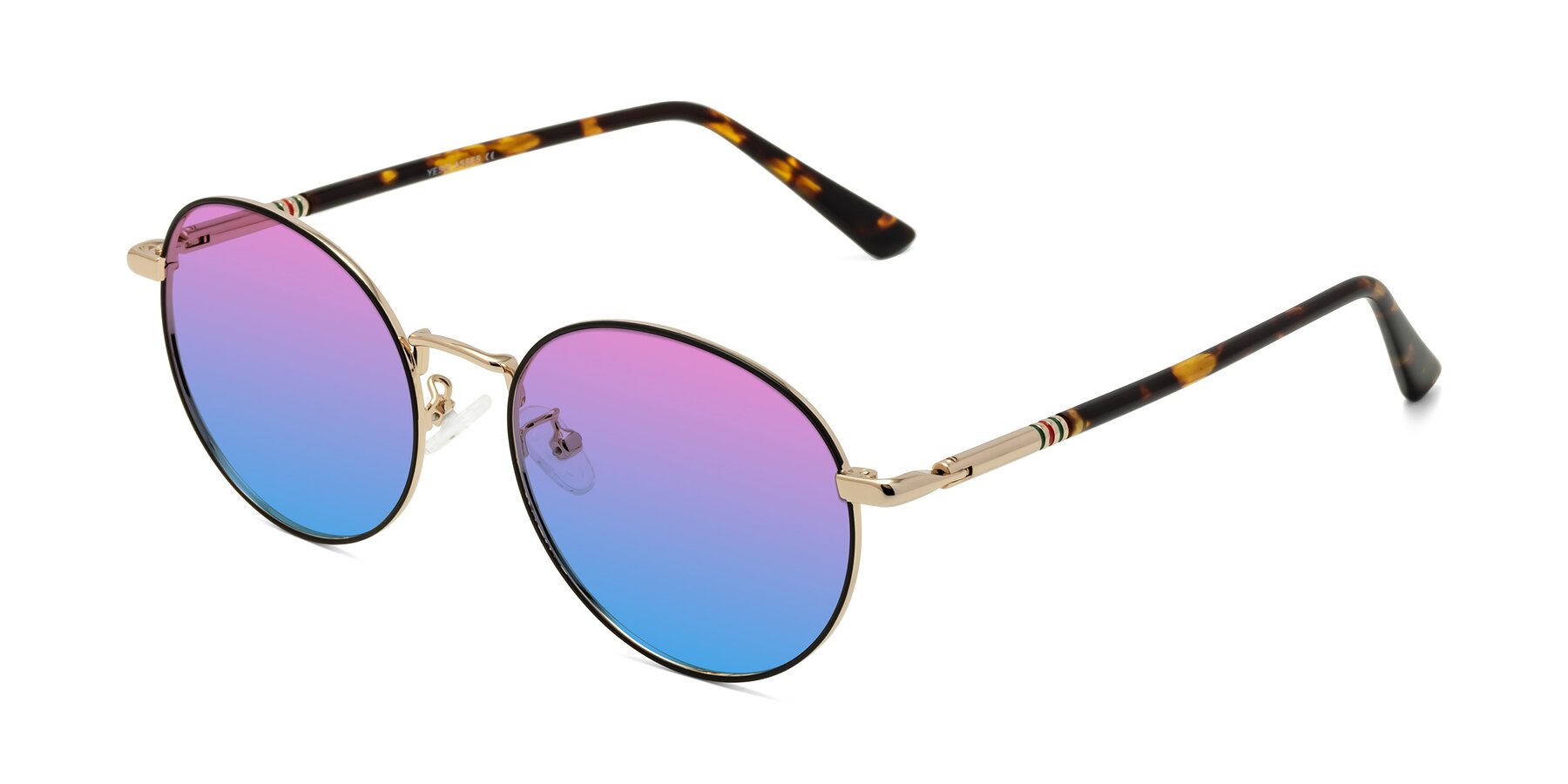 Angle of Talla in Charcoal Green-Rose Gold with Pink / Blue Gradient Lenses