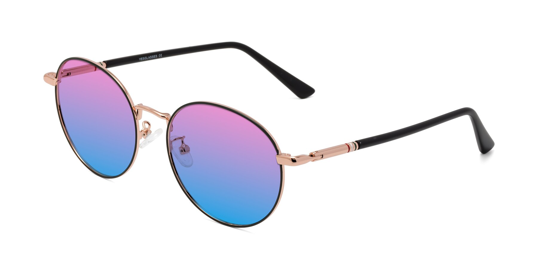 Angle of Talla in Charcoal Green-Rose Gold with Pink / Blue Gradient Lenses