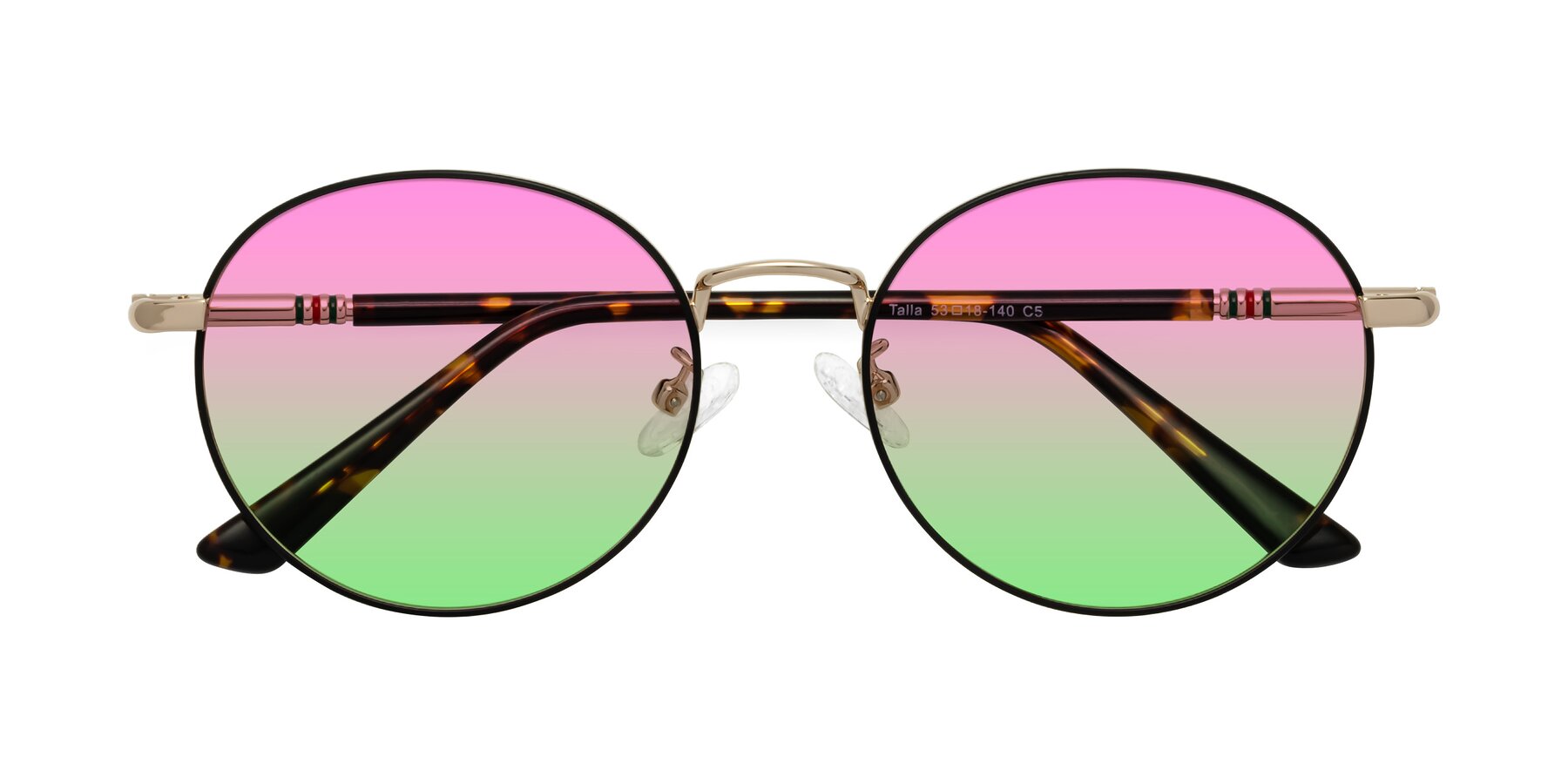 Folded Front of Talla in Charcoal Green-Rose Gold with Pink / Green Gradient Lenses