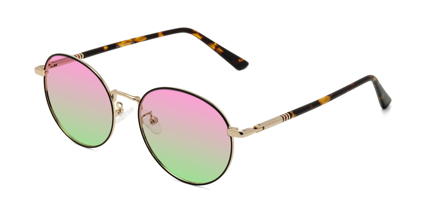 Angle of Talla in Charcoal Green-Rose Gold with Pink / Green Gradient Lenses