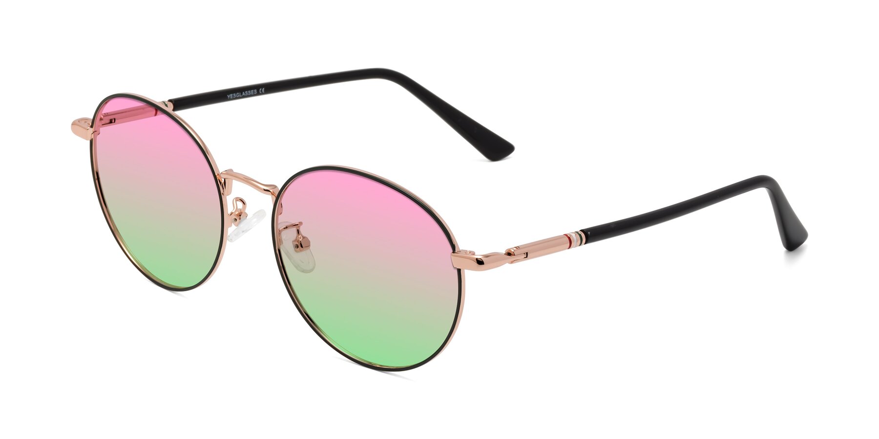 Angle of Talla in Charcoal Green-Rose Gold with Pink / Green Gradient Lenses