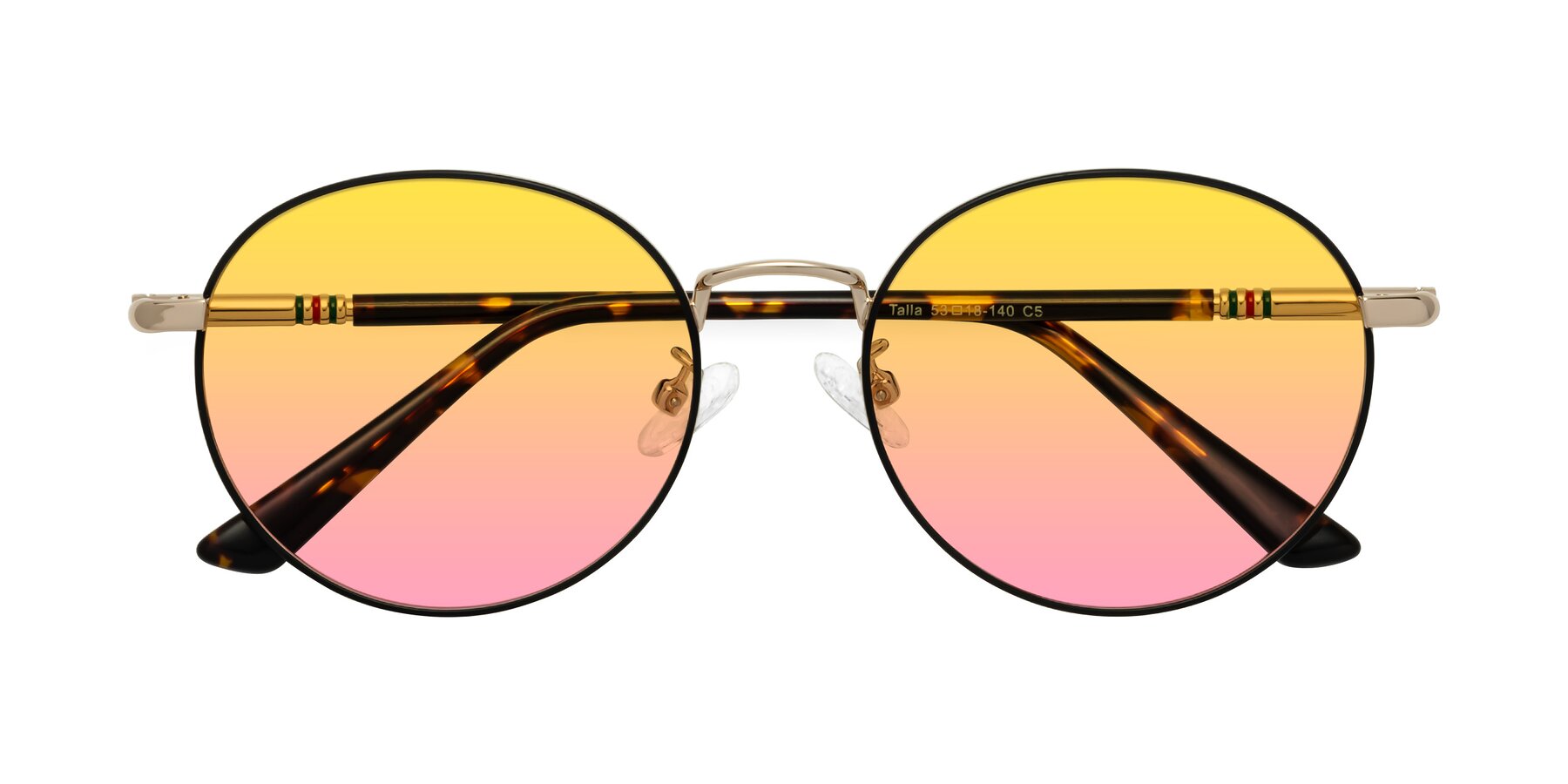 Folded Front of Talla in Charcoal Green-Rose Gold with Yellow / Pink Gradient Lenses