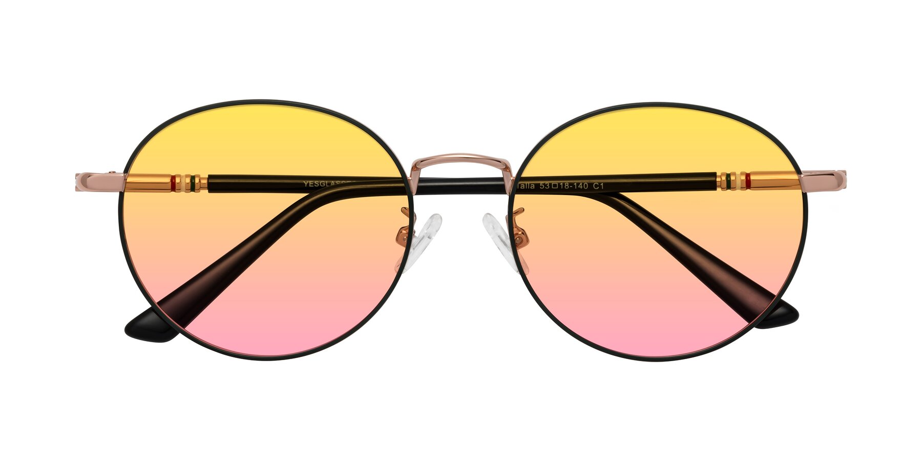 Folded Front of Talla in Charcoal Green-Rose Gold with Yellow / Pink Gradient Lenses