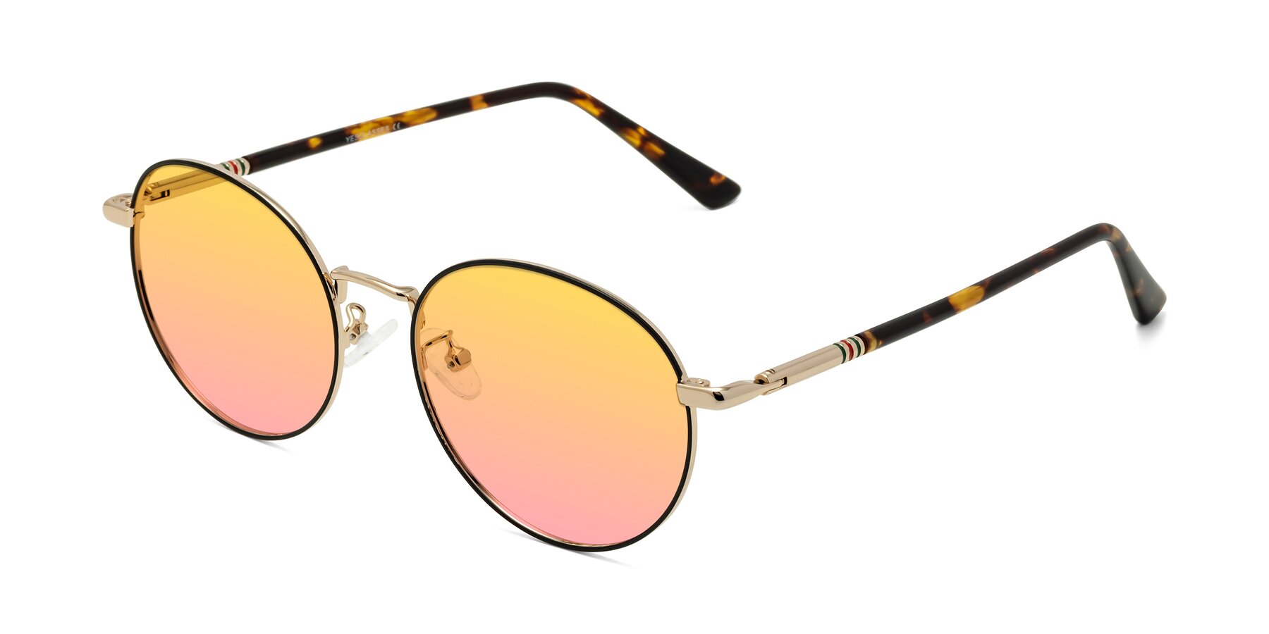 Angle of Talla in Charcoal Green-Rose Gold with Yellow / Pink Gradient Lenses