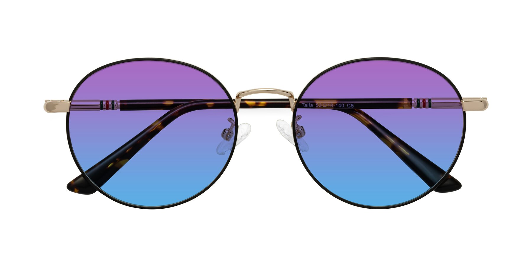 Folded Front of Talla in Charcoal Green-Rose Gold with Purple / Blue Gradient Lenses