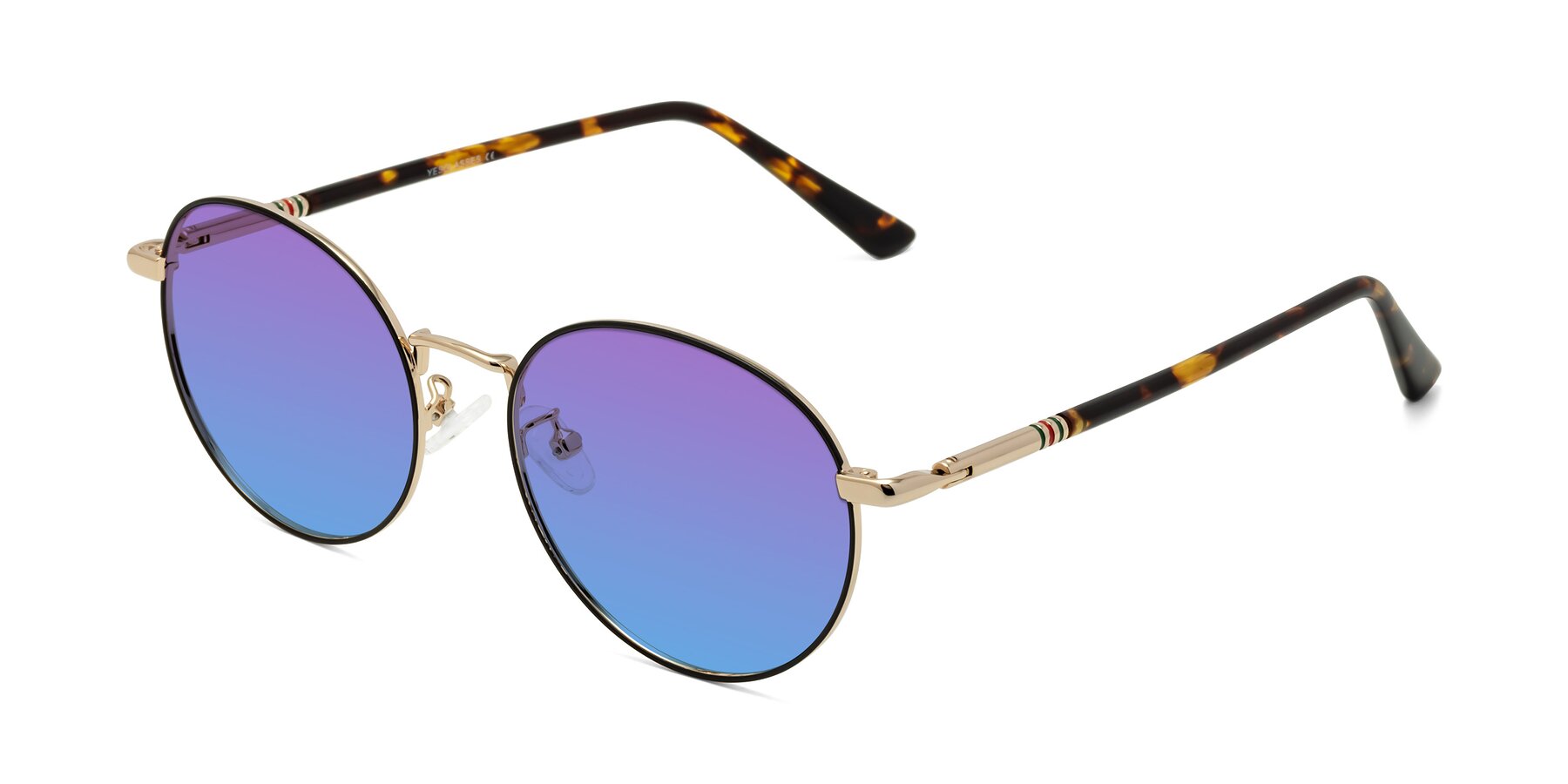 Angle of Talla in Charcoal Green-Rose Gold with Purple / Blue Gradient Lenses