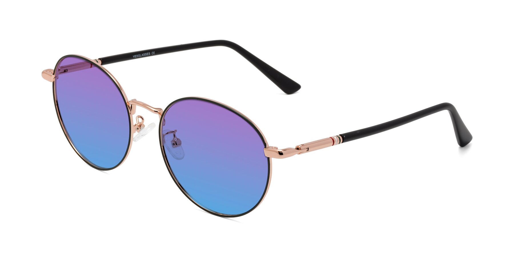 Angle of Talla in Charcoal Green-Rose Gold with Purple / Blue Gradient Lenses