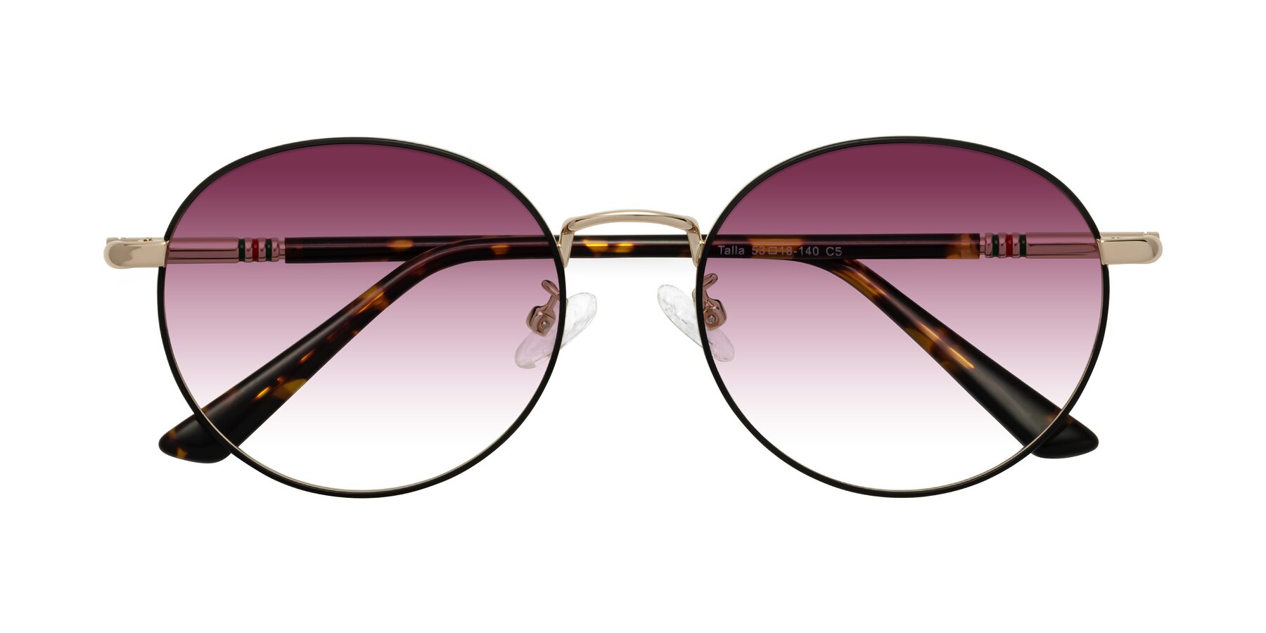 Folded Front of Talla in Charcoal Green-Rose Gold with Wine Gradient Lenses