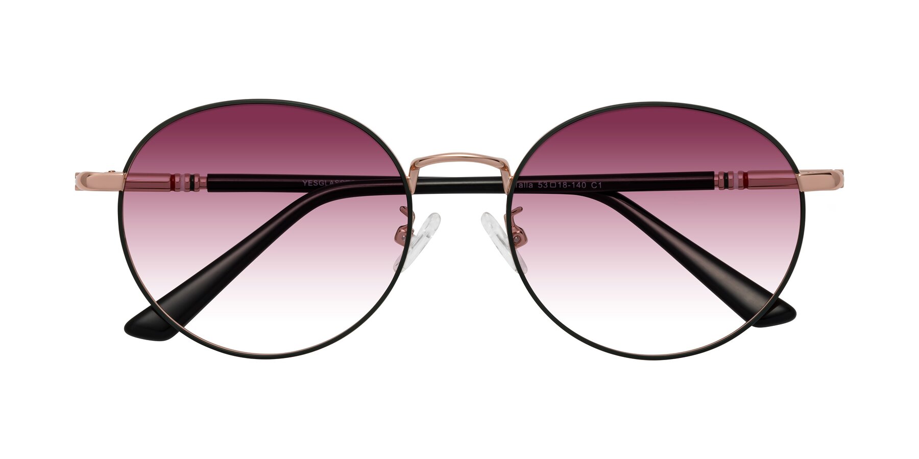 Folded Front of Talla in Charcoal Green-Rose Gold with Wine Gradient Lenses