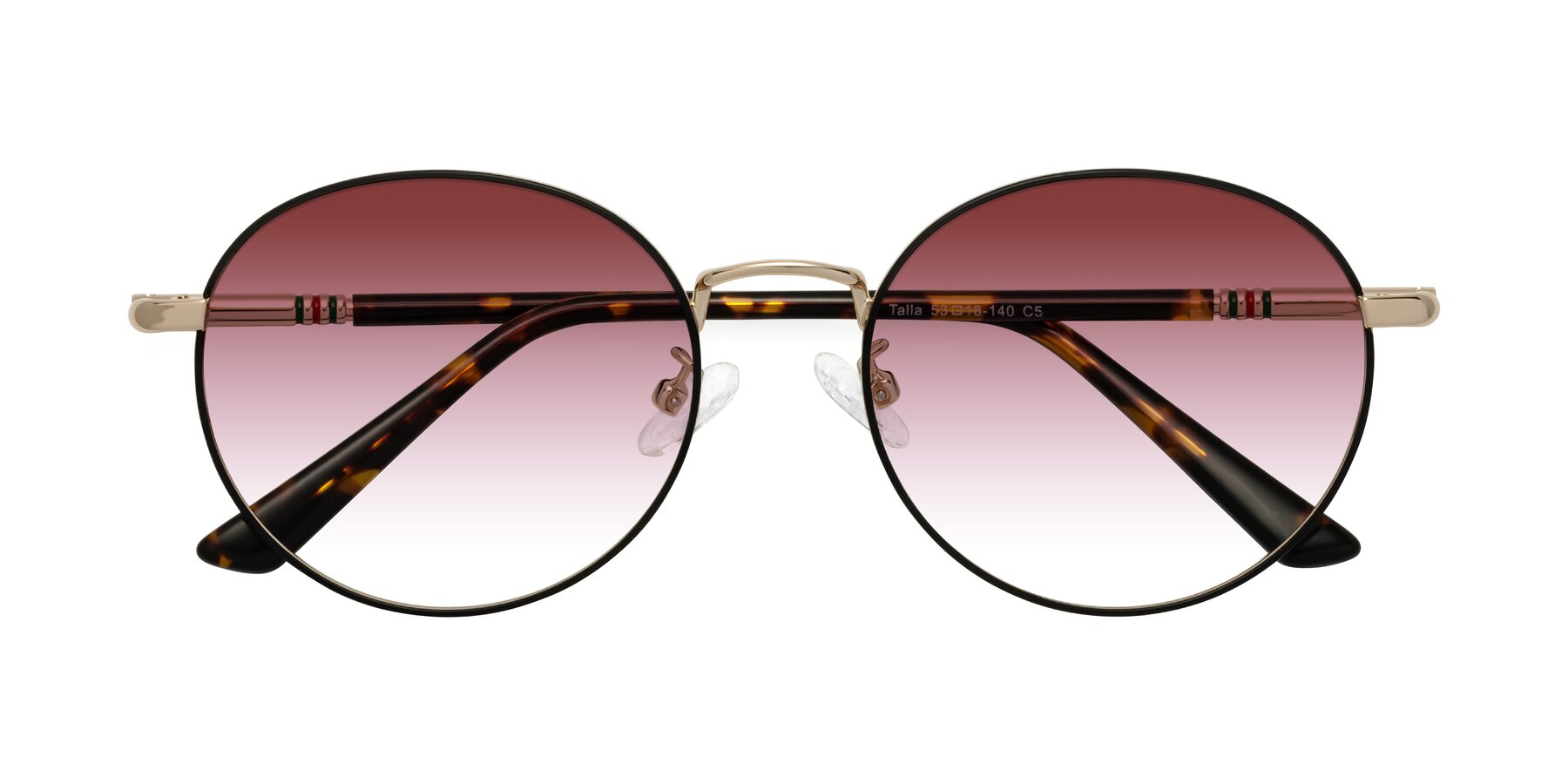 Folded Front of Talla in Charcoal Green-Rose Gold with Garnet Gradient Lenses