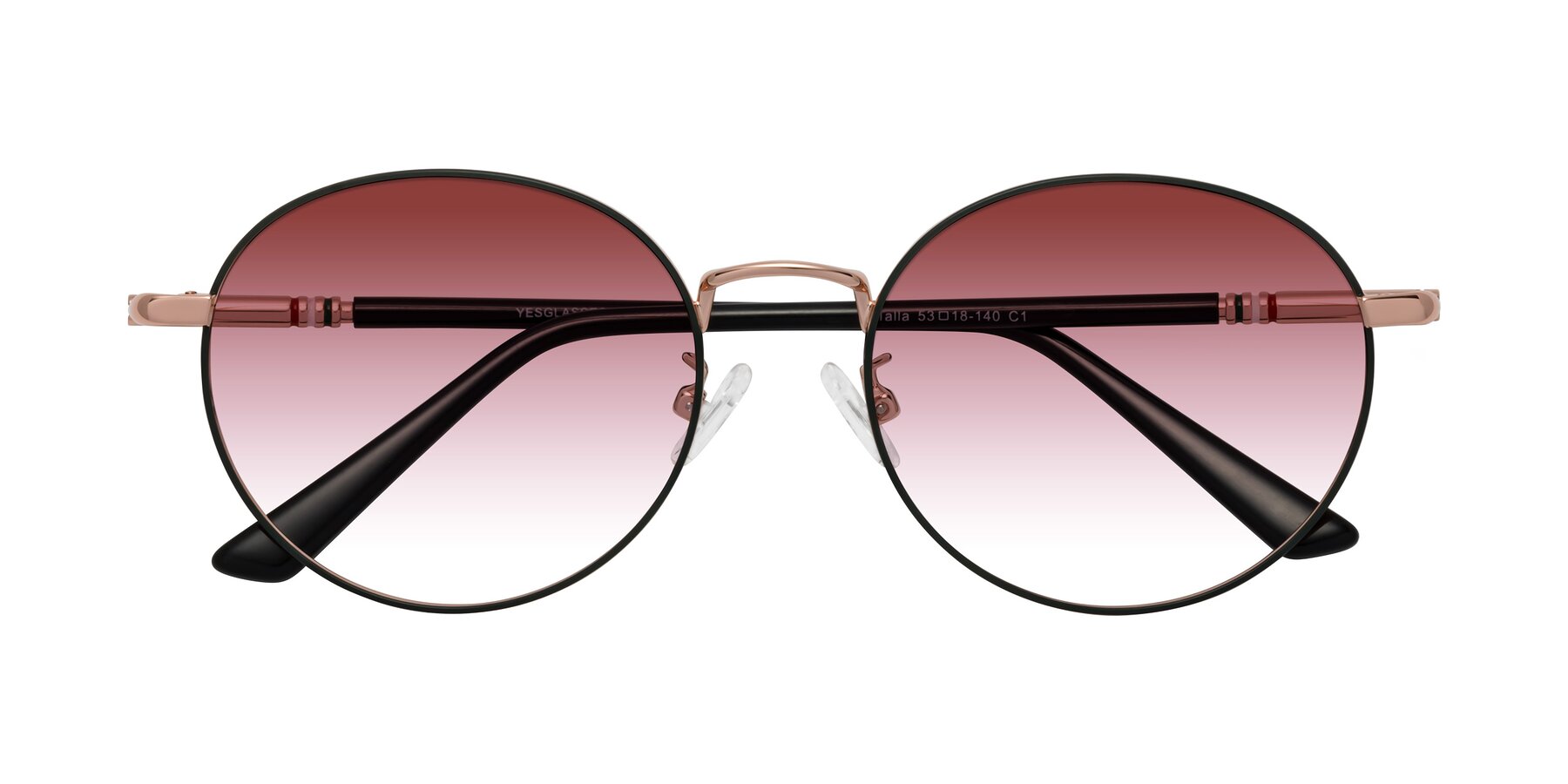 Folded Front of Talla in Charcoal Green-Rose Gold with Garnet Gradient Lenses